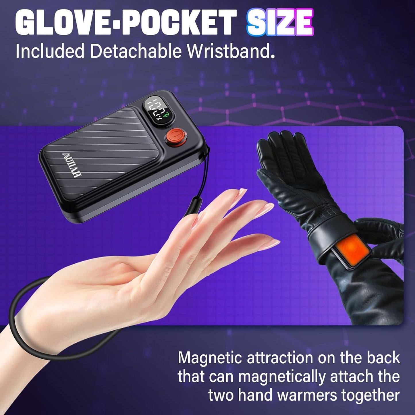 Hand Warmers Rechargeable 2 Pack - Magnetic, LED Display, 4 Heat Levels, Gift for Men Women, USB-C, Reusable, Lanyard, Electric Hand Foot Warmer, Fits Gloves, Golf, Camping, Walking, Hunting