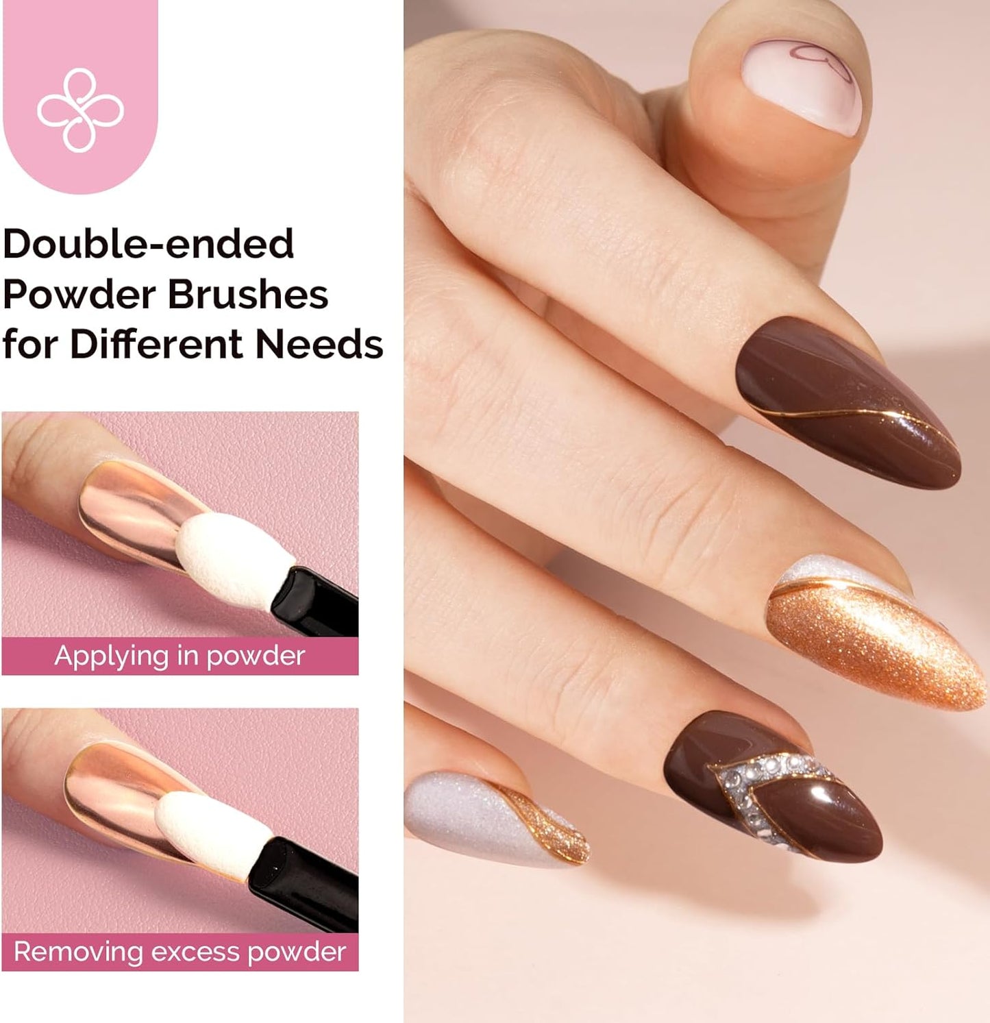 MelodySusie 4Pcs Chrome Nail Powder for Gel Nails,Metallic Mirror Effect Pigment Stylish and Technological Fine Glitter for Home DIY Salon Use