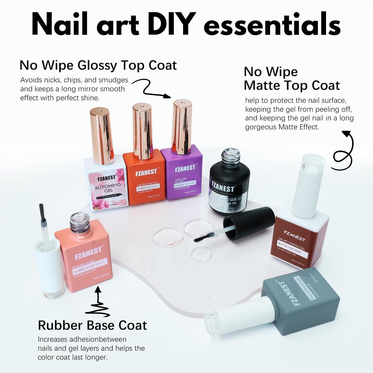 FZANEST 130Pcs 15ml Gel Nail Polish Set With Rubber Base Top Matte Coat 120 Colors Pink Nude Red Blue White All Seasons Gel Polish Kit Nail Art Starter For Nail Salon Home Gifts for Women and Girls