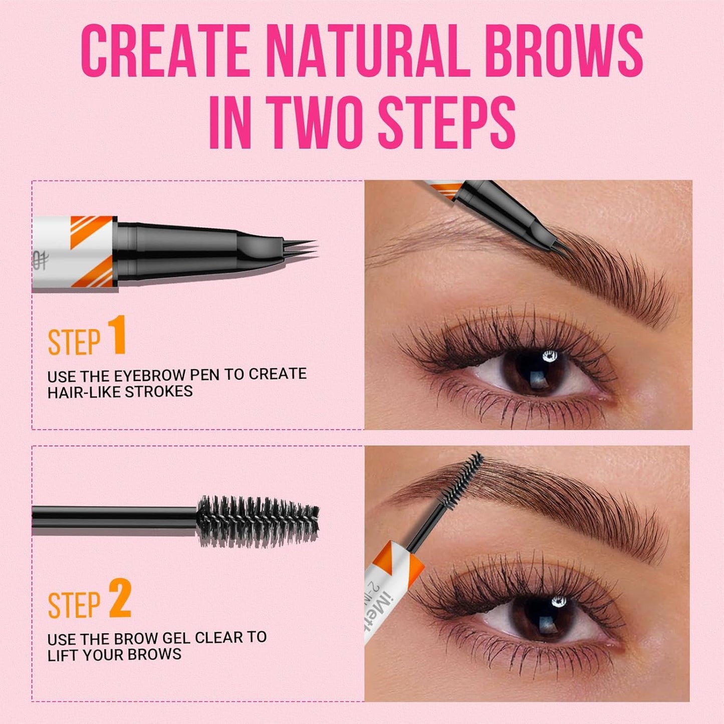 iMethod Curved Eyebrow Pen and Brow Gel Clear - Eyebrow Pencils for Women with Natural Hair Like Strokes, Eyebrow Makeup for All-Day Defined, Waterproof, Smudge-proof, Black