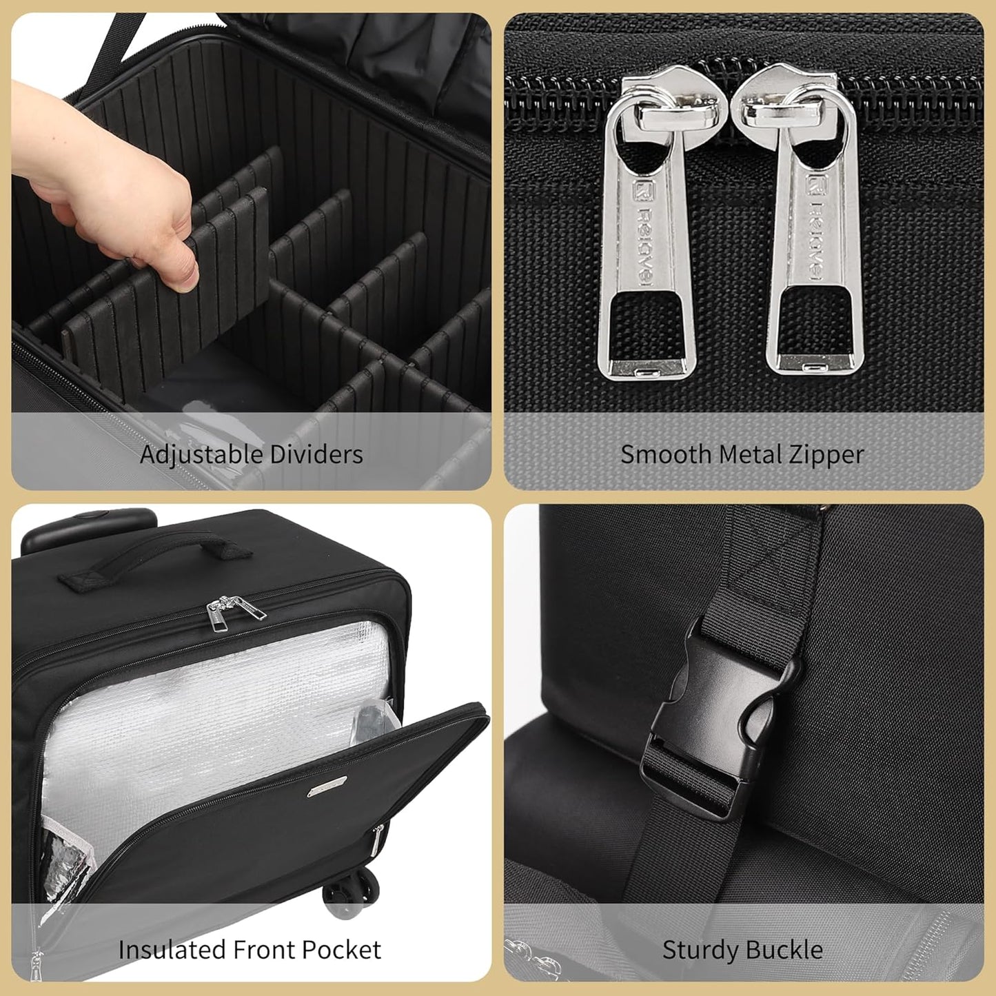 Rolling Makeup Bag Professional Makeup Artist Bags 4 in 1 Rolling Cosmetics Case Organizer Extra Large Trolley Travel Case with 360° Swivel Wheels and Adjustable Dividers