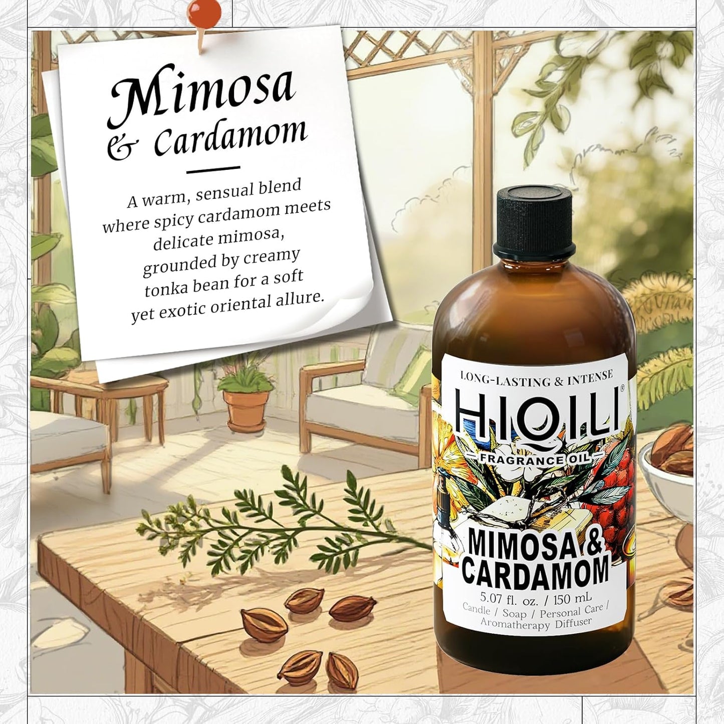 HIQILI Mimosa & Cardamom Fragrance Oil - 5.07 Fl Oz