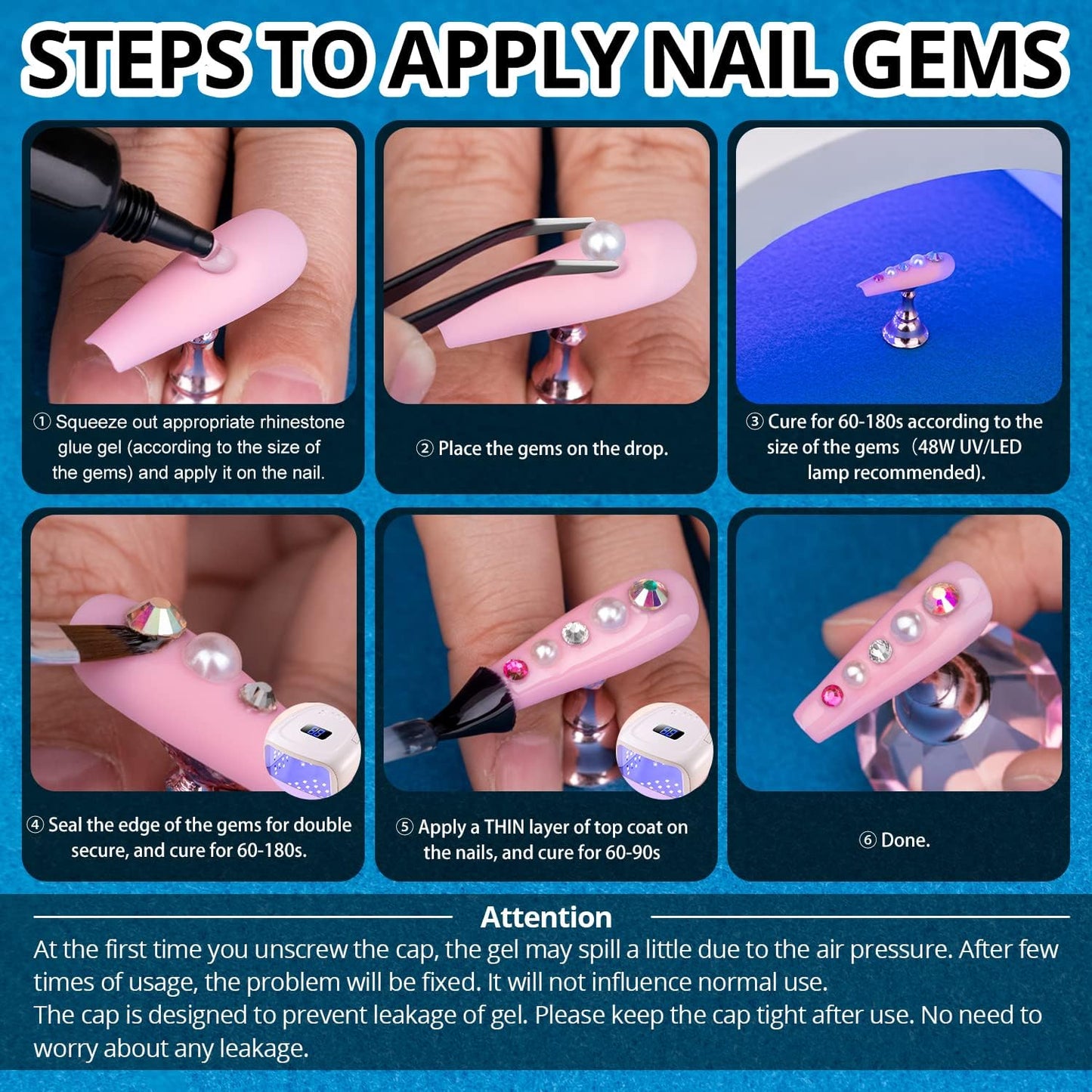 Nail Art Rhinestone Glue Gel&Flatback Gems Accessories Kit, 1 Tube of 15ml Rhinestone Gel Glue(UV/LED Needed)+1 Box of Flat-Back Half Round Beige AB Pearls with Pickup Pencil and Tweezer