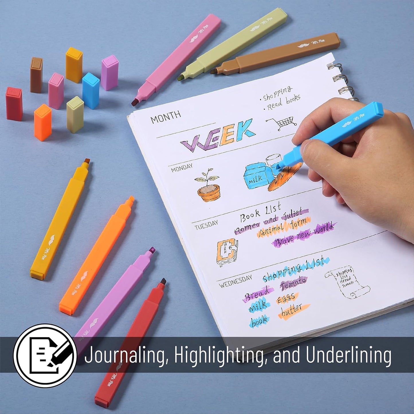 Mr. Pen Aesthetic Highlighters - 8 pcs, Chisel Tip, Warm Colors, Cute Assorted Bible Highlighters - No Bleed