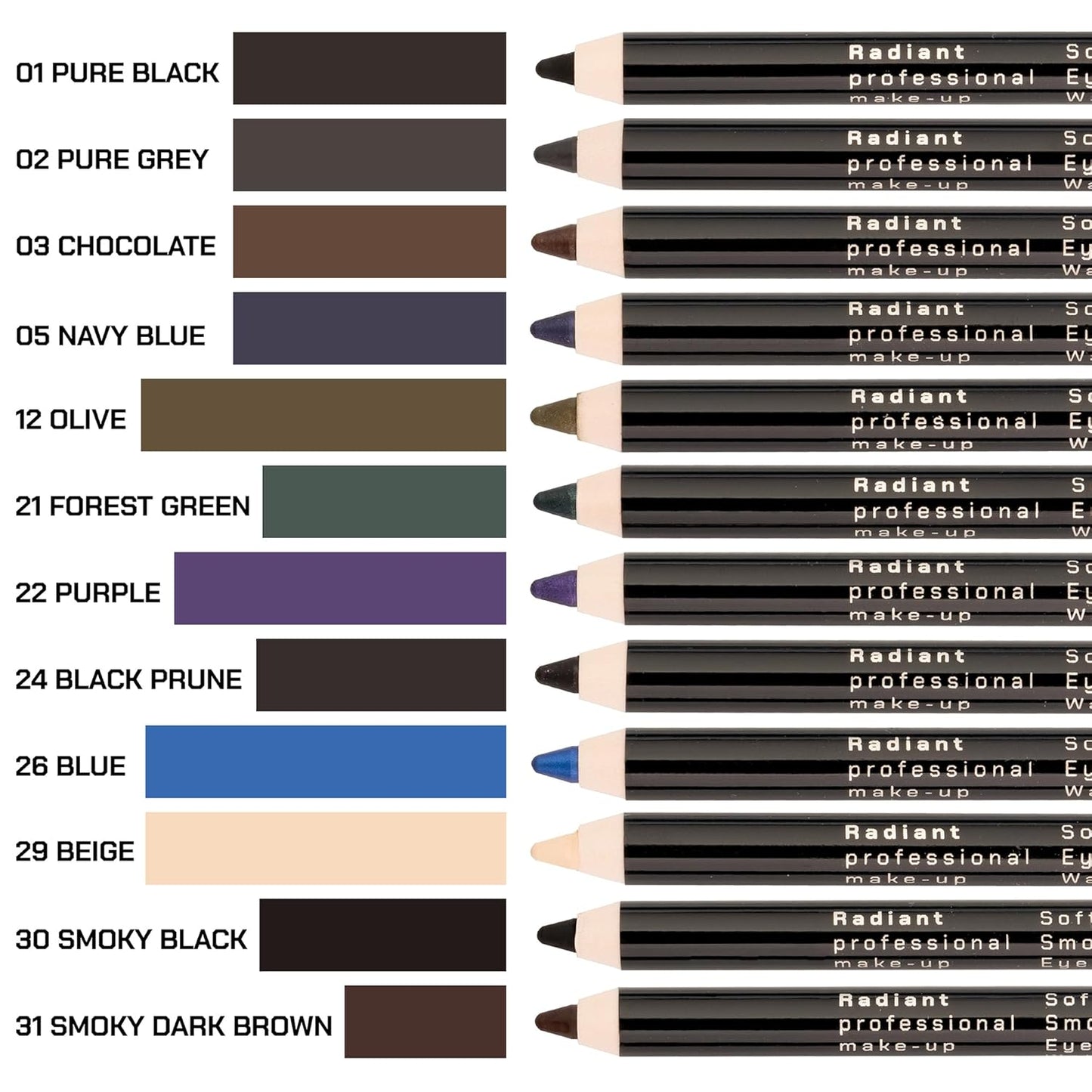 Radiant Professional Waterproof Eyeliner Pencil - Eyeliner Waterproof Smudge Proof for Woman - Long Lasting Under Eye Pencil for Smoky Eye - Soft Waterline Eye liner Smudger Tool, Dark Brown (31)