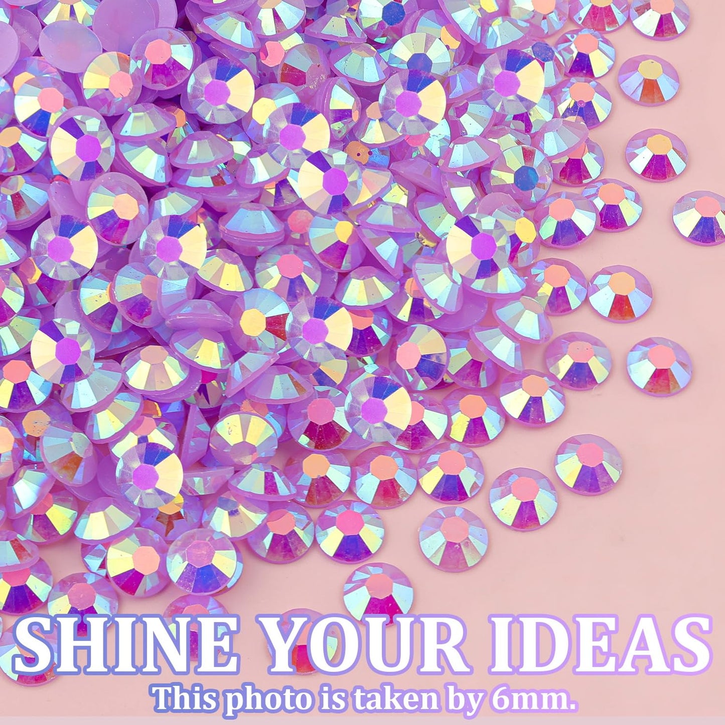 25000Pcs Resin Jelly Rhinestones for Crafting, Lavender Purple AB 2-6mm Mixed Sizes Non Hotfix Flatback Gems, Bedazzling Crystal for DIY Crafts Clothing Tumblers Mugs Shoes Fabric Nail Art