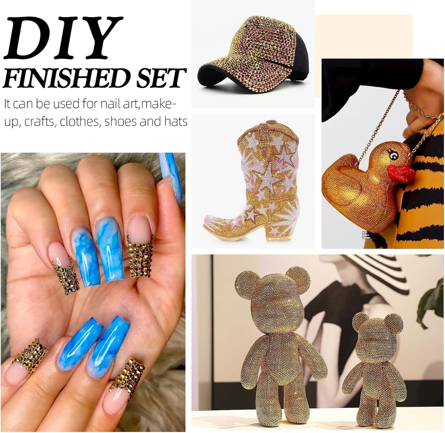 Gold Flatback Rhinestones, Glass Rhinestones for Nail Art and Craft, Glue Fix, Loose Crystal Gemstones(Gold, SS16, 2880pcs, 3.8-4.0mm)