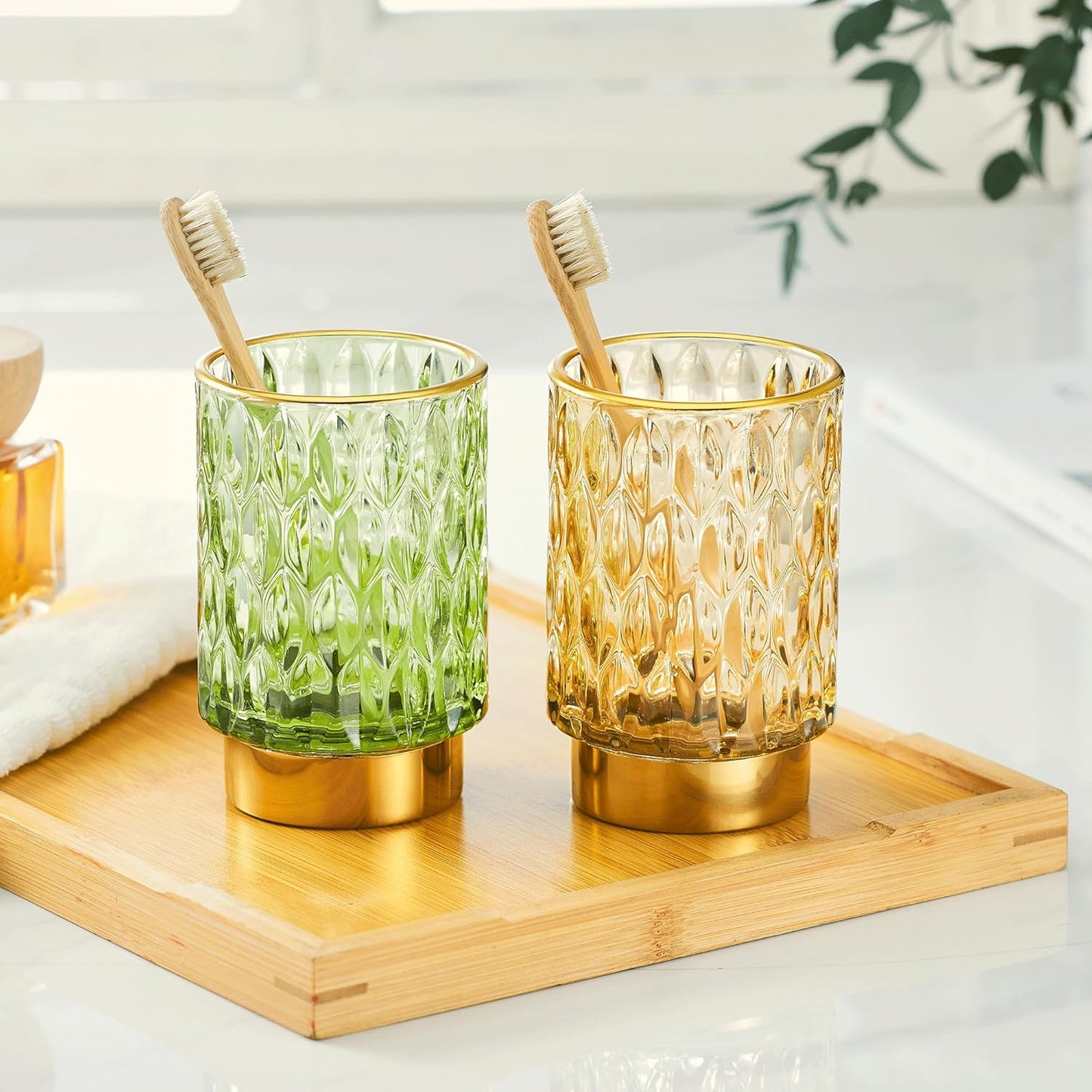 Makeup Brush Holder Organizer,Toothbrush Holders,Desk Pen Pencil Holder,Multifunctional Vintage Glass Brush Cup(A39-1-US)