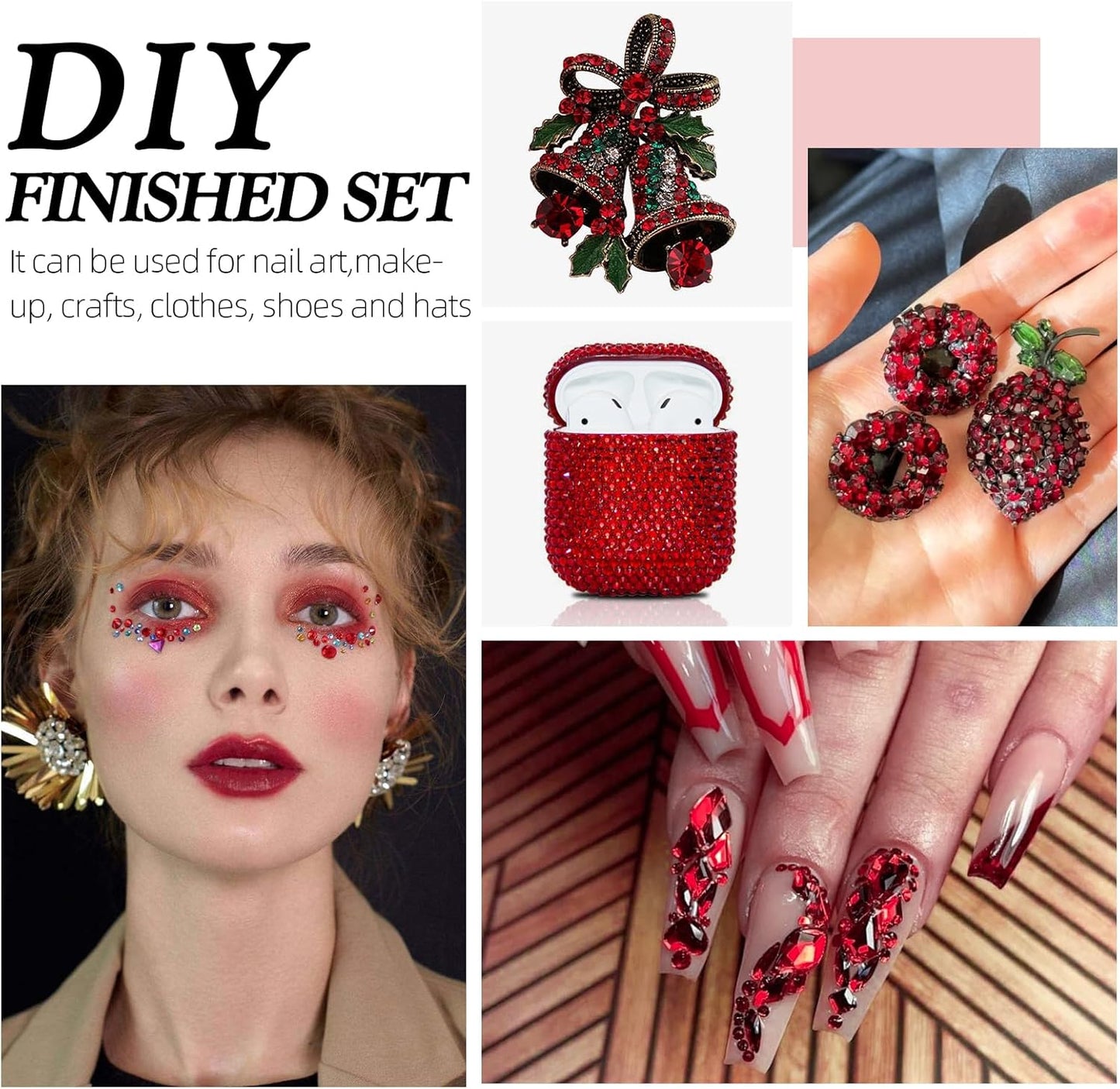 Siam Flatback Rhinestones, Glass Rhinestones for Nail Art and Craft, Glue Fix, Loose Crystal Gemstones(Siam, SS8, 1440pcs, 2.3-2.5mm)