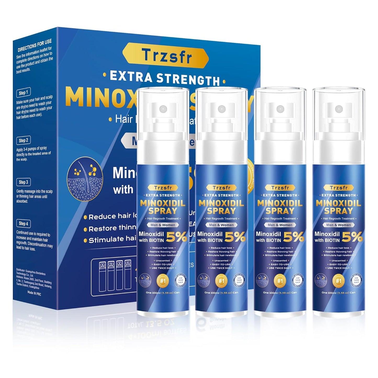 5% Minoxidil for Men & Women - Hair Growth Serum & Hair Regrowth Treatment | Extra Strength with Biotin | 6-Month Supply 4-Pack (14 fl oz) | Clinically Proven for Hair Loss & beard growth
