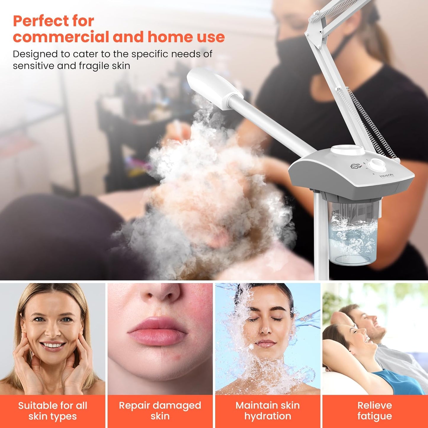 TASALON Professional Facial Steamer with 5X Magnifying Lamp, 2-in-1 Esthetician Steamer on Wheels with Ozone and Hot Mist, Ionic Facial Steamer for Facial Deep Cleaning and Moisturize