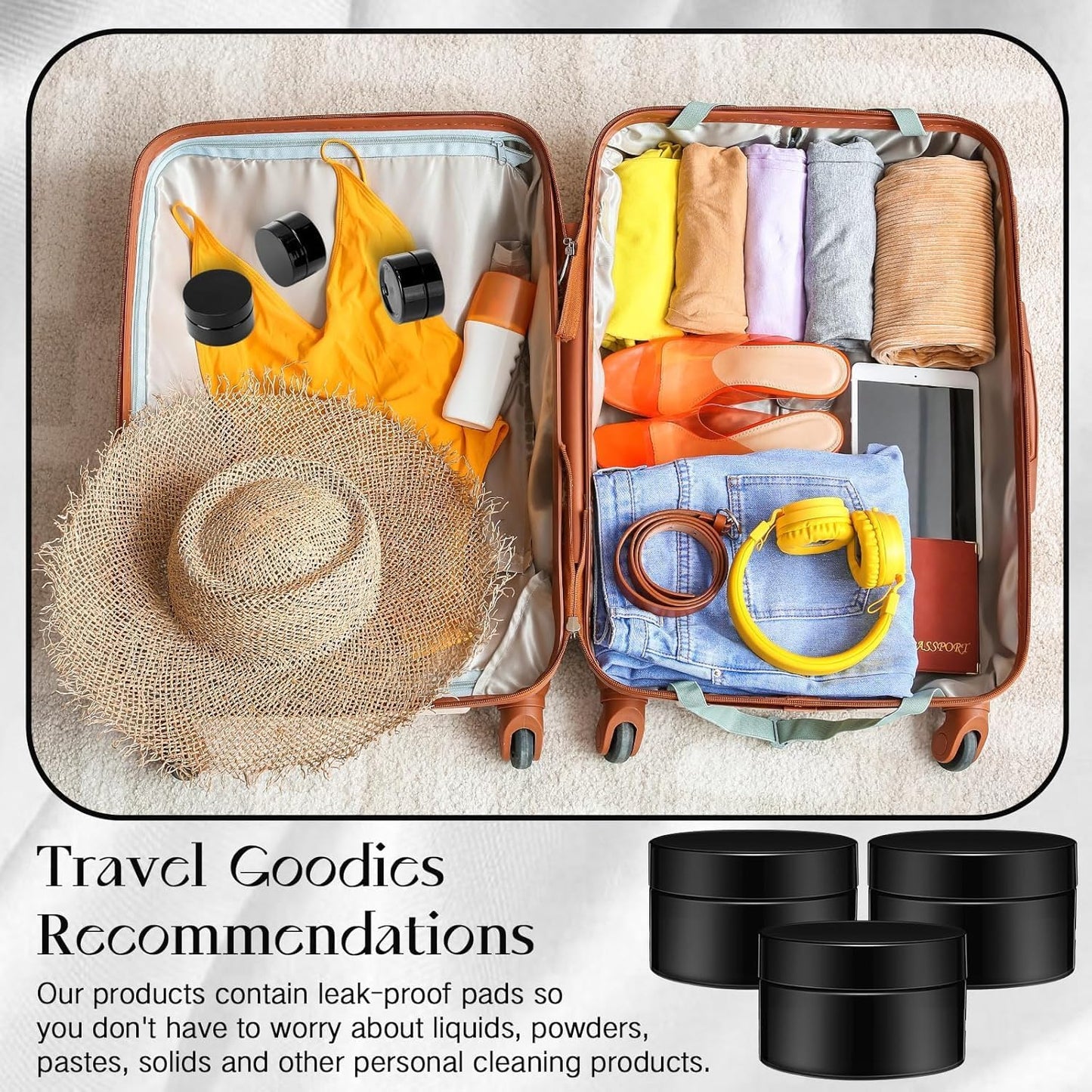 SATINIOR 24 Pieces Empty Clear Plastic Jars with Lids Round Storage Containers Wide Mouth for Beauty Product Cosmetic Cream Lotion Liquid Butter Craft and Food(Black,1 oz)