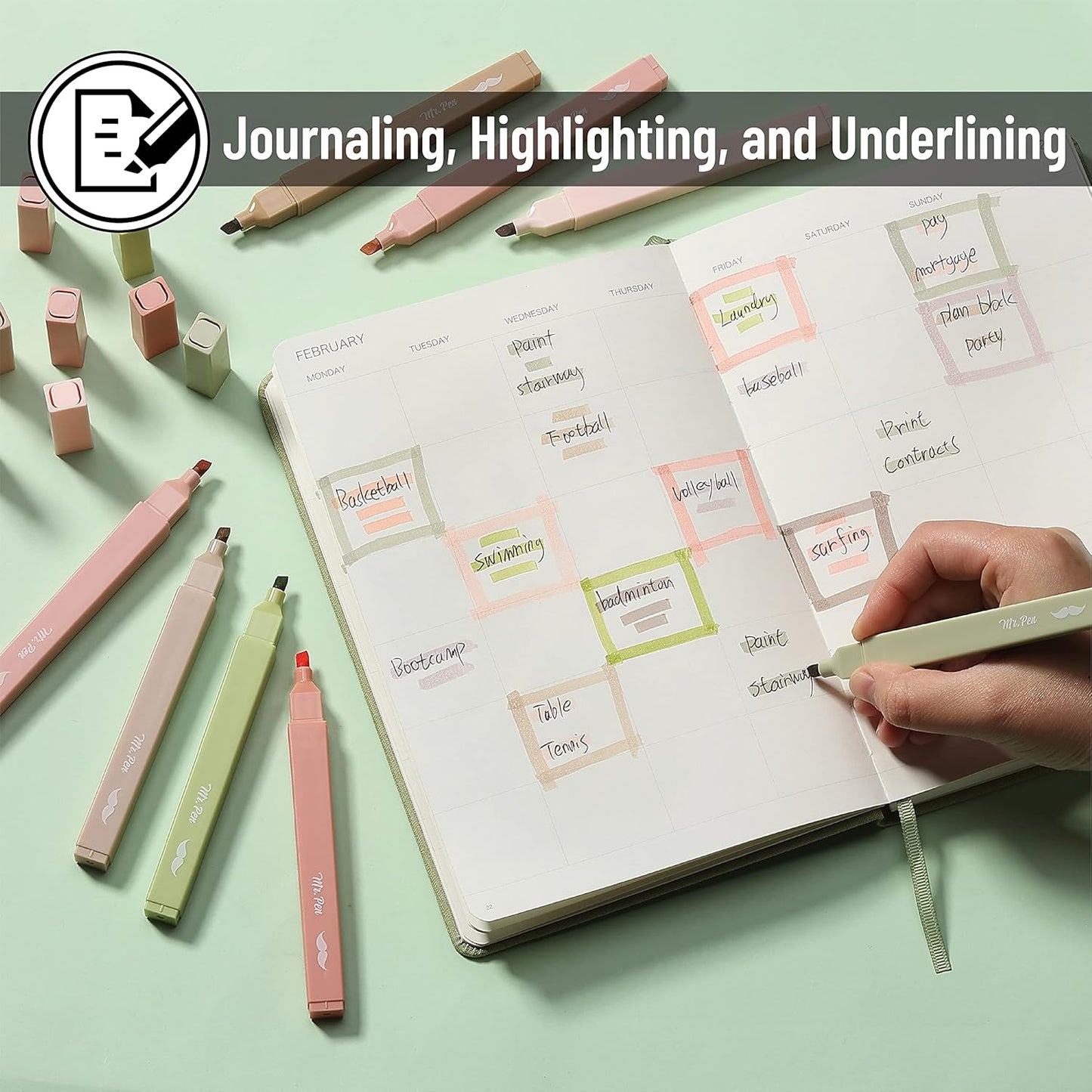 Mr. Pen- Aesthetic Highlighters, 8 pcs, Chisel Tip, Boho Colors, No Bleed Bible Highlighter Pastel, Assorted Colors, Cute, Back to School Supplies