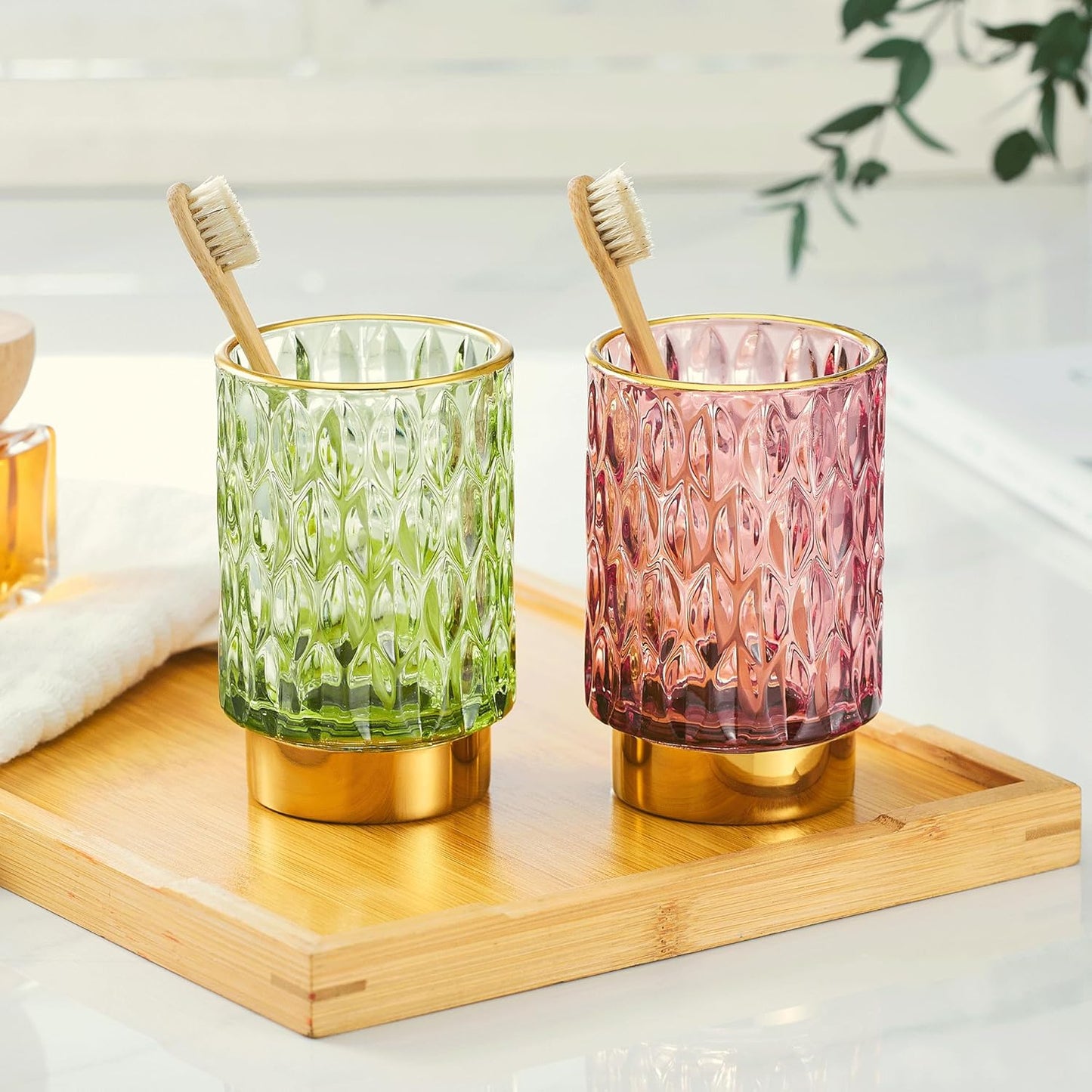 Makeup Brush Holder Organizer,Toothbrush Holders,Desk Pen Pencil Holder,Multifunctional Vintage Glass Brush Cup(A39-4-US)