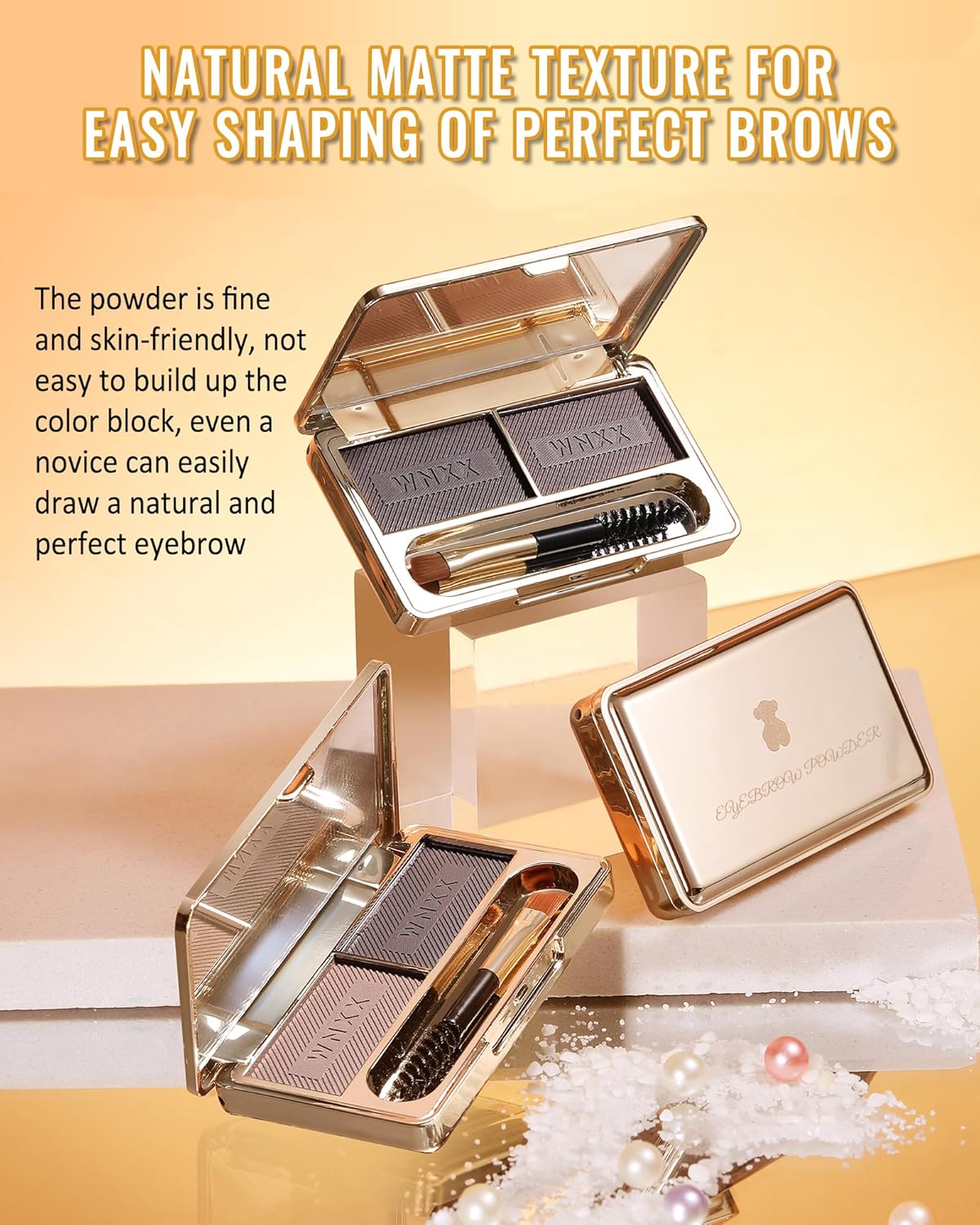 Eyebrow Powder Kit-2 Colors Eye Brow Tinting Powder Palette Long-Lasting Waterproof, Light Dark Grey Brown Brow Filler Product, Mother's Day Makeup Gift for Women Girl, with Mirror Brow Brush-Set 02