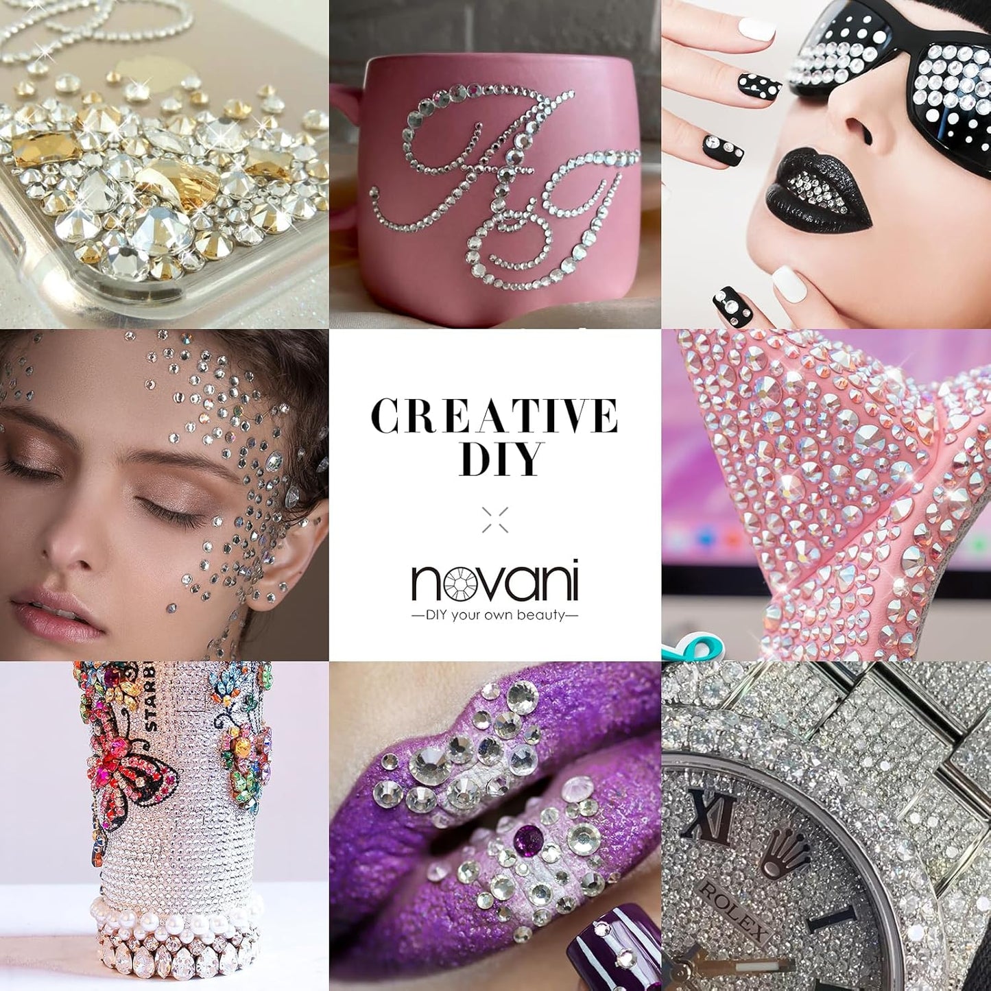 Novani Clear Rhinestones Flat Back Round Rhinestone Style 2088 Sparkly Crystal Gemstones for Makeup Nail Art Crafting,Mixed Small Size(SS6-SS20)