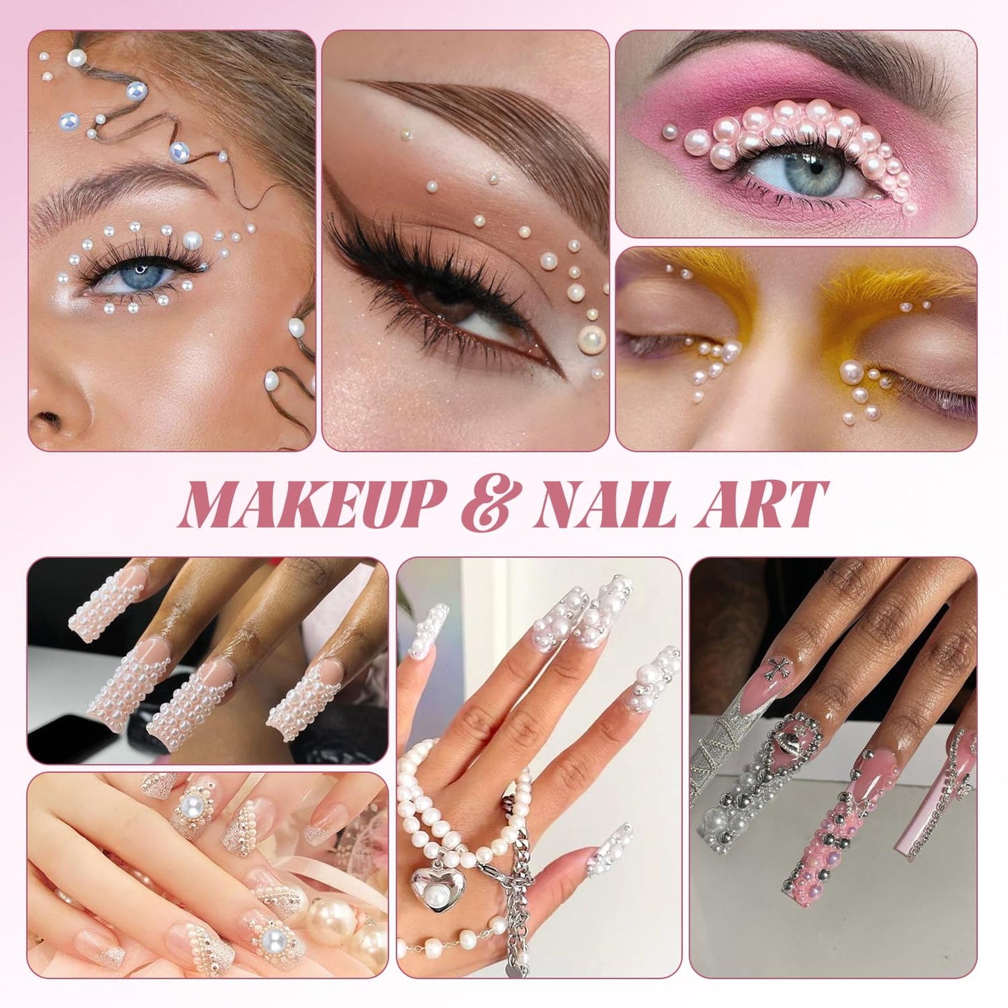 9000Pcs Flatback Pearls and Rhinestones for Crafting, Red White Black Mixed Size 3-8mm Resin Rhinestones and Half Pearls for Bedazzling, Nail Art with Tweezers and Pickup Pencil