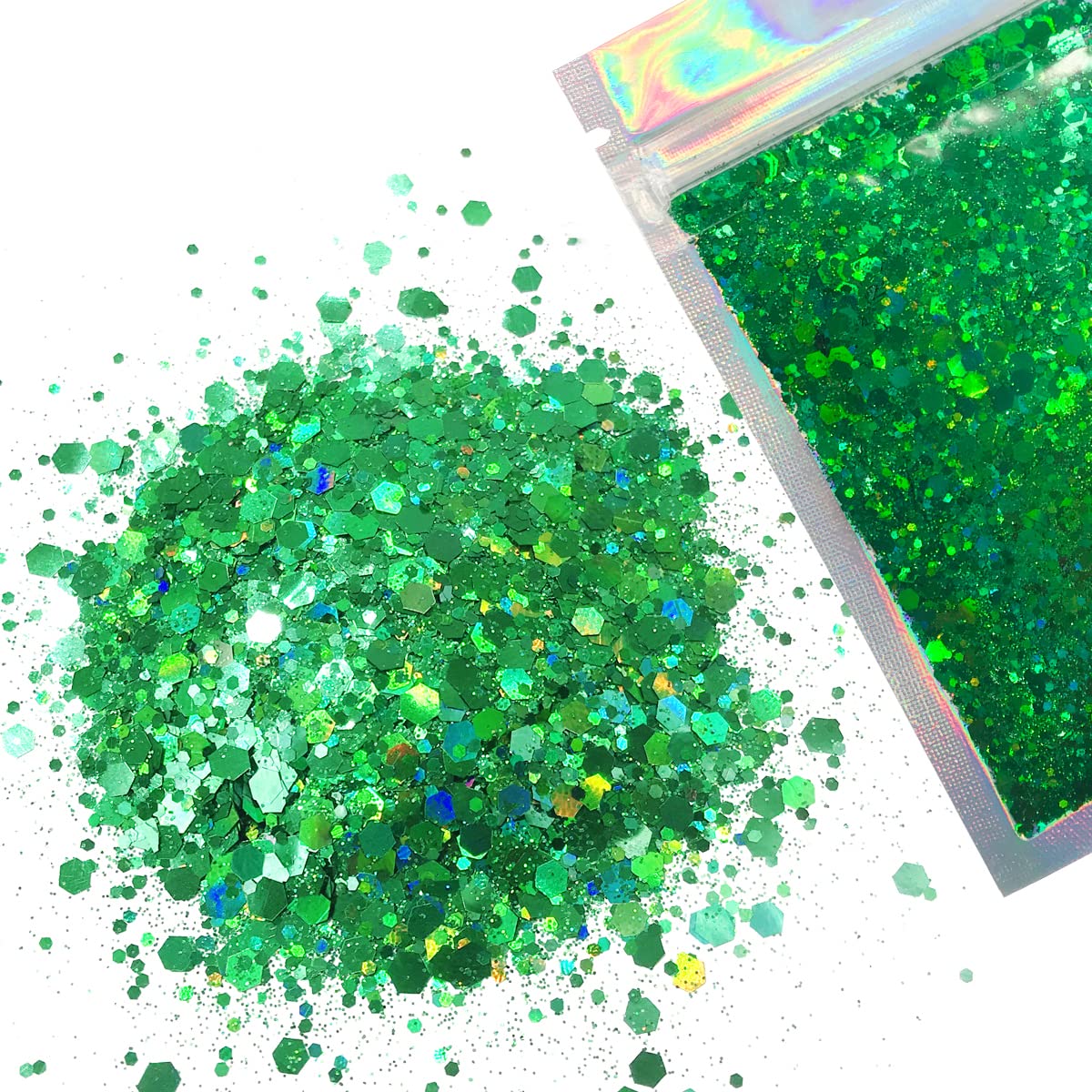 Green Body Glitter - 15g Chunky Holographic Face, Hair, Eye & Body Glitter Set for Women. Rave & Festival Accessories