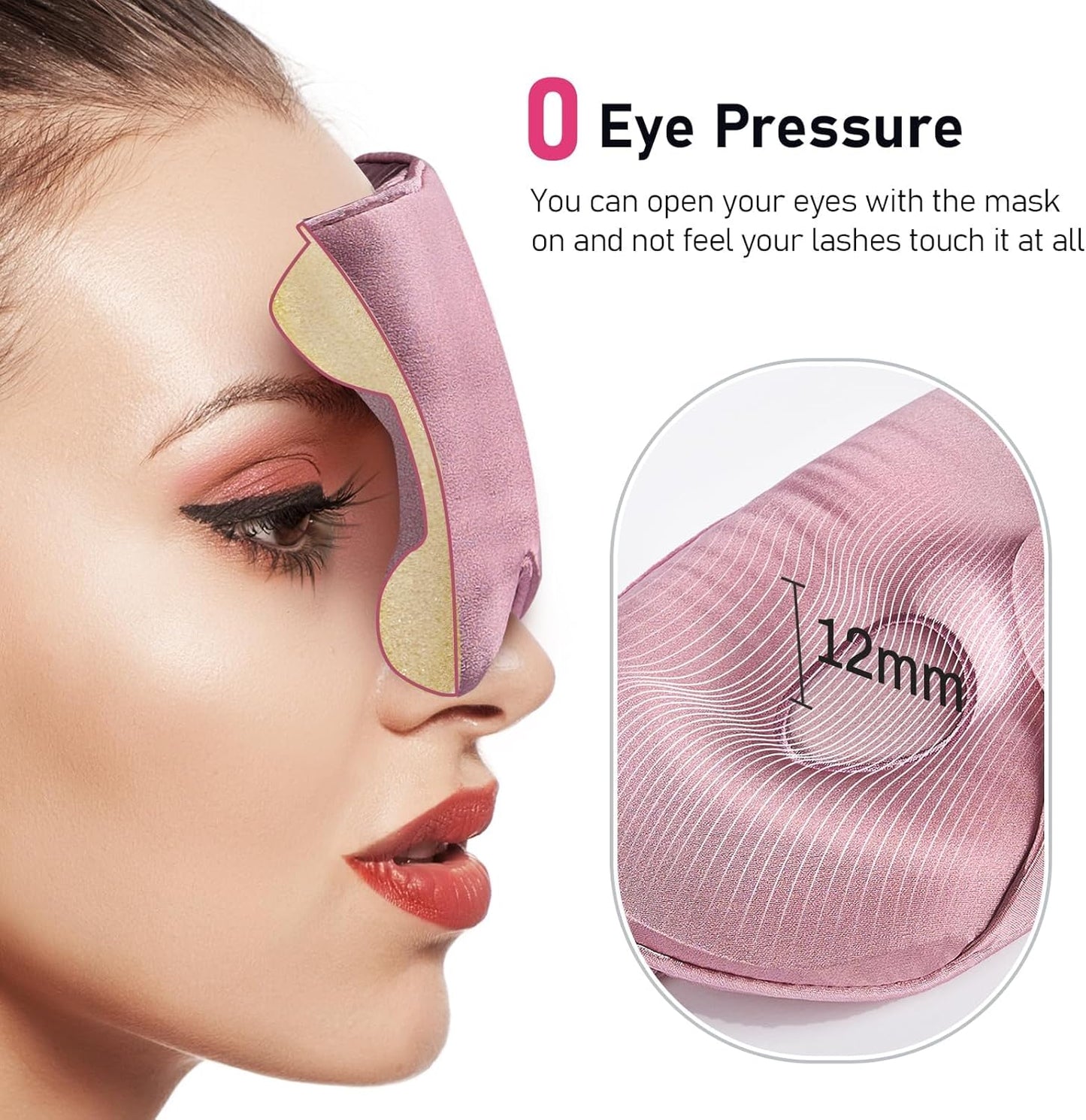 LitBear 100% 22 Momme Mulberry Silk Sleep Mask - 3D Contoured Eye Mask for Men Women, Soft Breathable Sleeping Mask with Adjustable Strap, Perfect Blocks Light for Sleeping (Bean Pink)