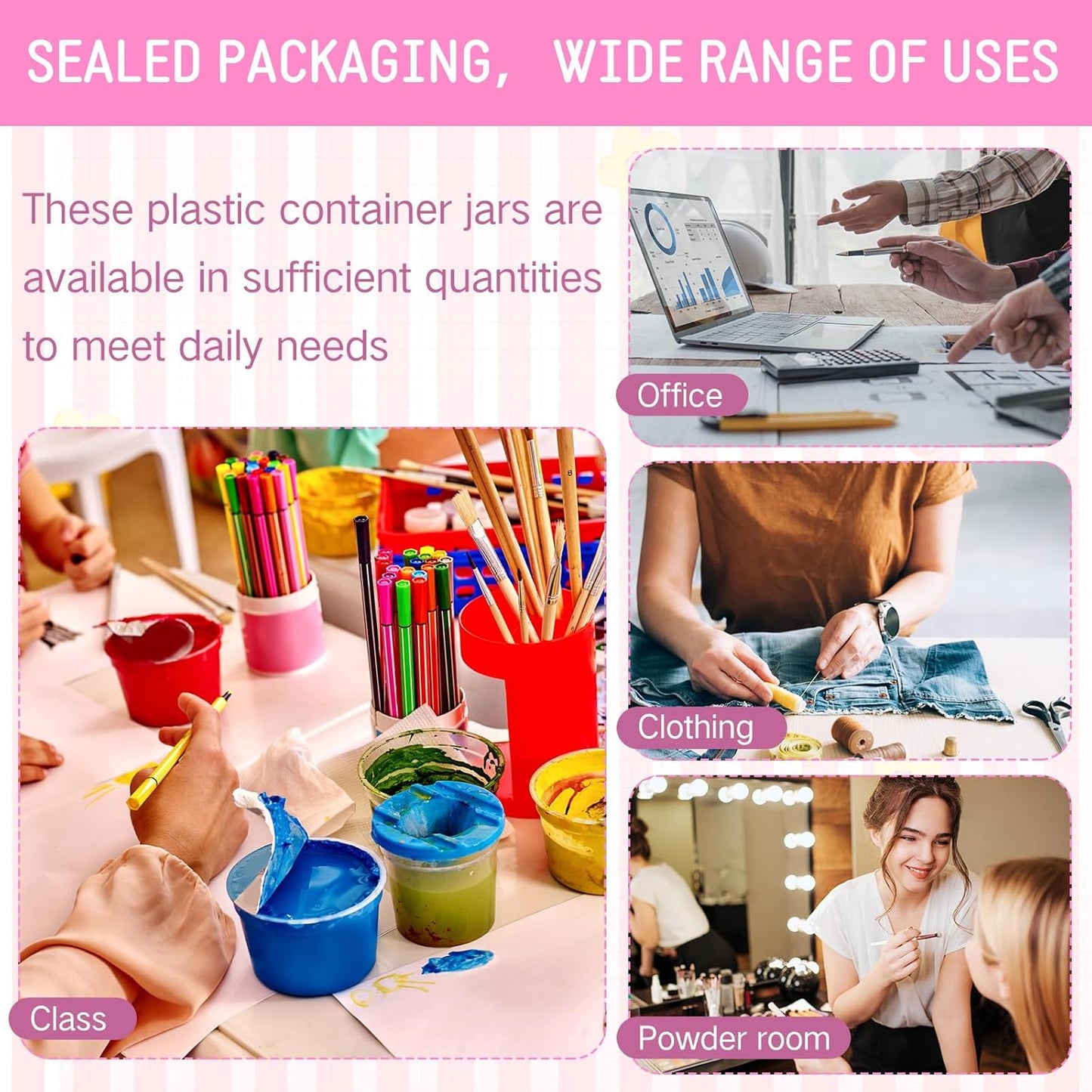 SATINIOR 24 Pieces Empty Clear Plastic Jars with Lids Round Storage Containers Wide Mouth for Beauty Product Cosmetic Cream Lotion Liquid Butter Craft and Food(Pink Lid,2 oz)