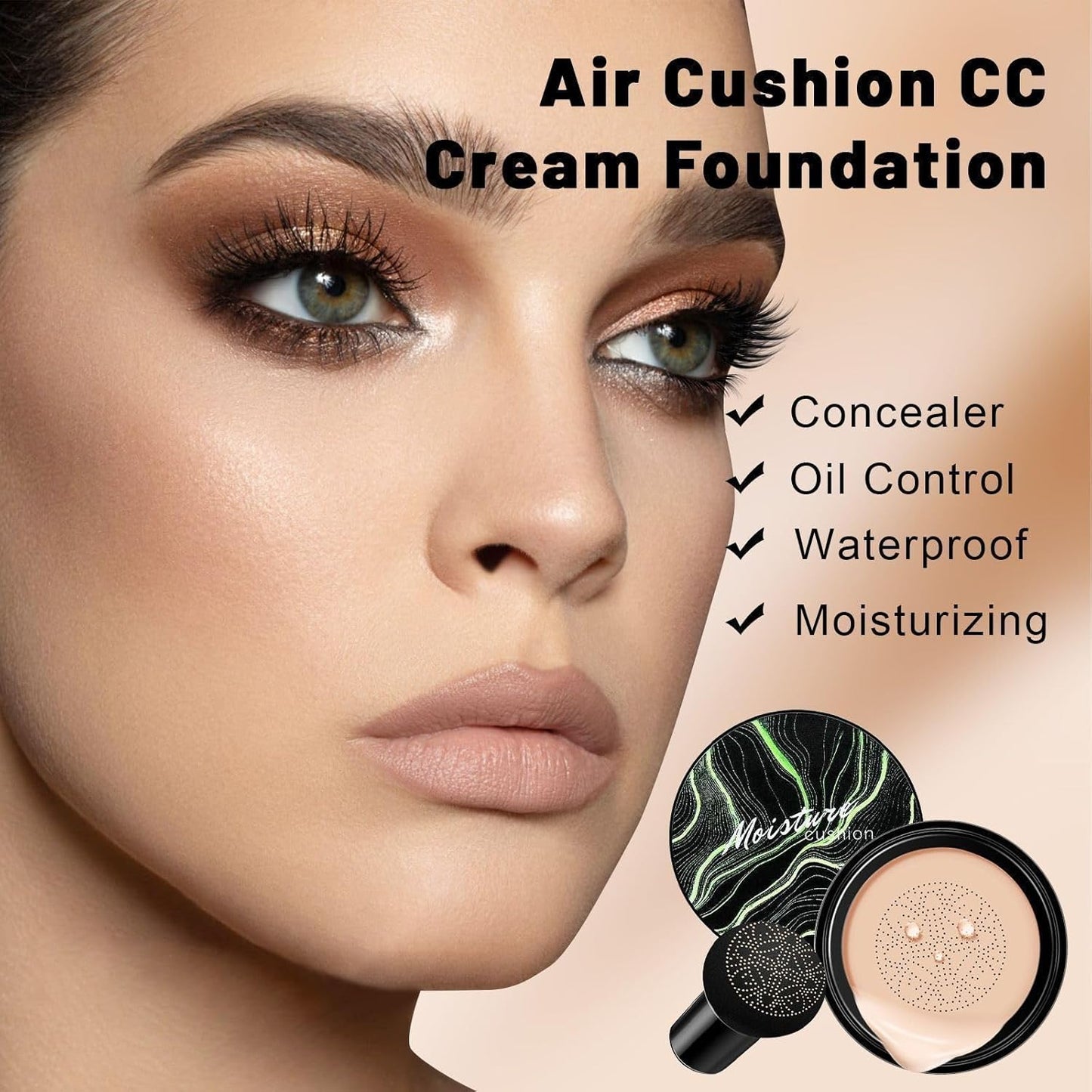 Mushroom Head Air Cushion CC Cream - BB Cream Face Makeup for Mature Skin, Moisturizing Cover Balm Foundation & Long-Lasting Color Correcting Concealer, Even Skin Tone for All Skin Types (Ivory)