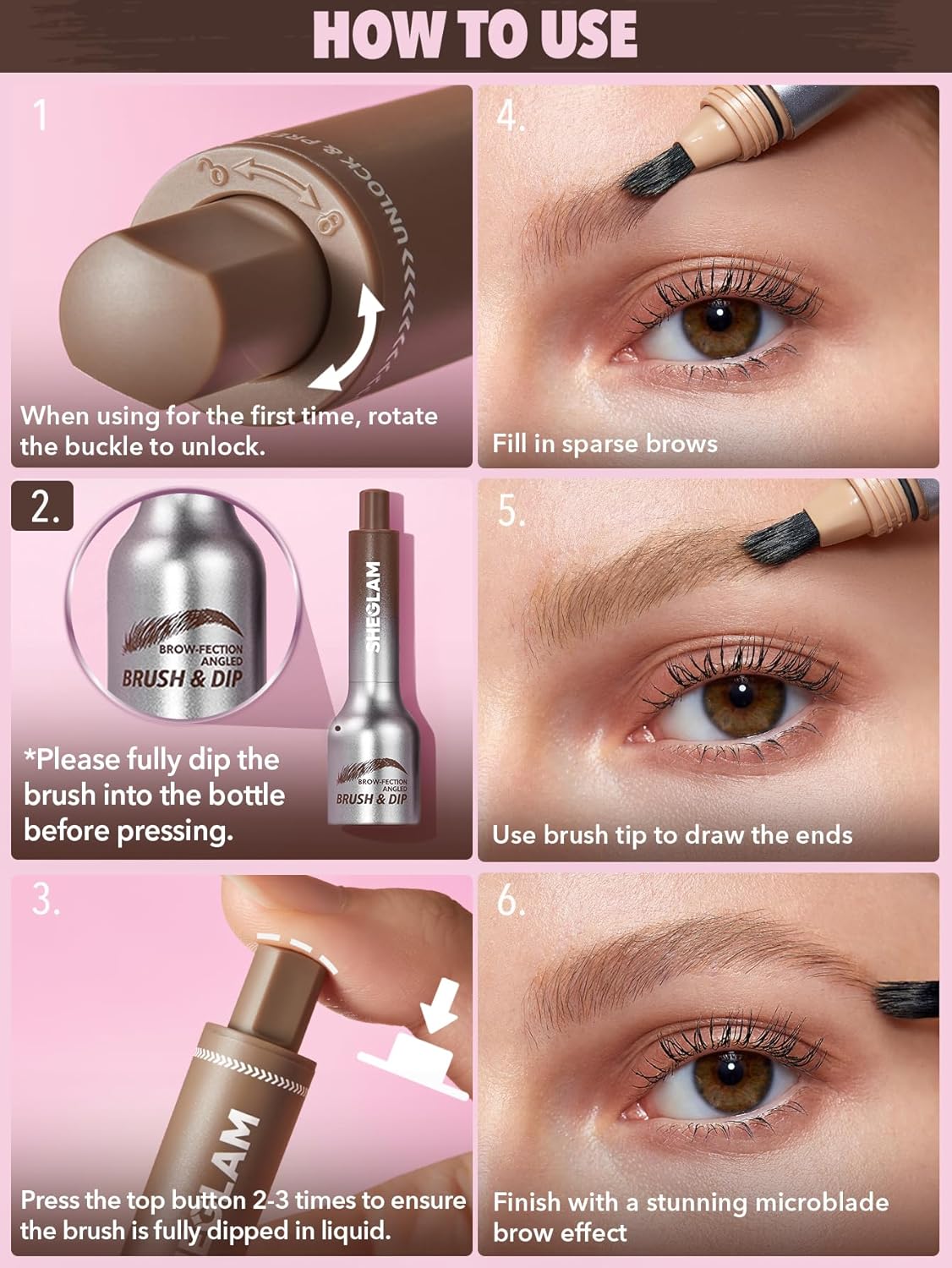 SHEGLAM Brow-Fection Angled Brush & Dip Upgraded Microblading Eyebrow Pen Long Lasting Waterproof Easy To Color-Taupe
