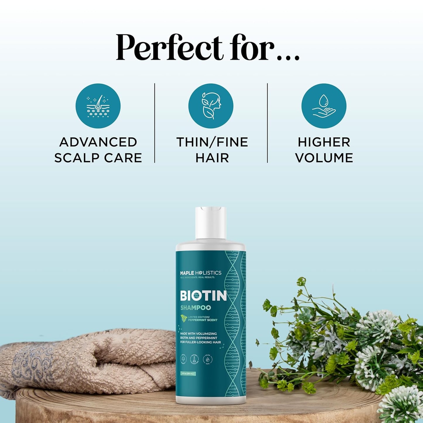 Volumizing Biotin Shampoo for Thinning Hair - Thin Hair Shampoo with Peppermint Argan and Essential Oils for Hair Care - Vegan Sulfate Free Shampoo for Damaged Dry Hair Paraben and Cruelty Free (Mint)