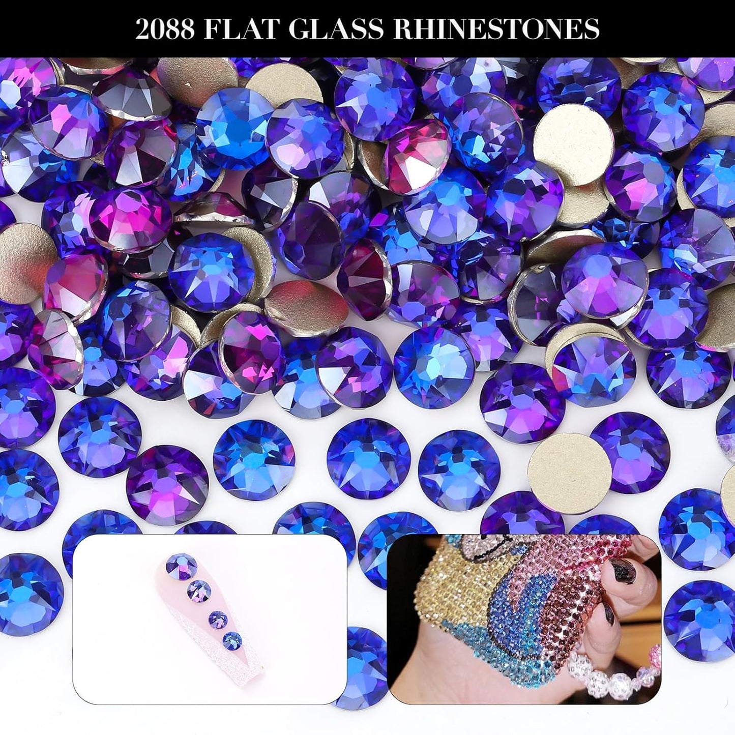 Novani Purple Velvet Rhinestones 1440pcs Flat Back Round Rhinestone Style 2088 Sparkly Crystal Gemstones for Nail Art and Crafting SS20,4.6-4.8mm