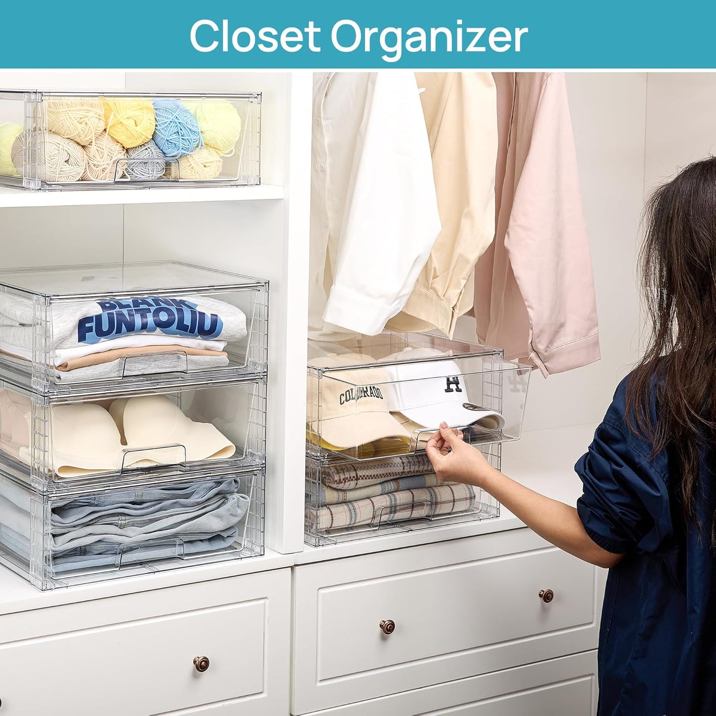 Vtopmart 2 Pack Large Stackable Storage Drawers,Easily Assemble Clear Acrylic Bathroom Closet Undersink Organizers,Plastic Storage Bins for Cabinet,Kitchen Pantry,Medicine Organization