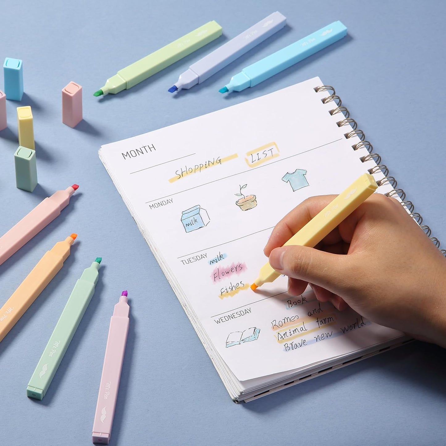 Mr. Pen- Aesthetic Highlighters, 8 pcs, Chisel Tip, Pastel Colors, Cute Highlighters Assorted Colors