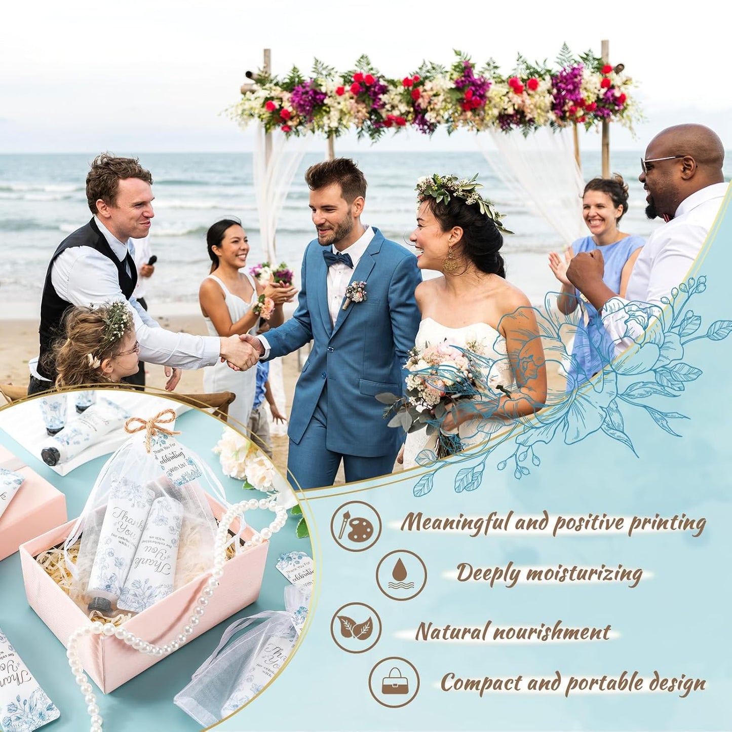 48 Sets Baby Shower Hand Cream Party Favors for Guests Gift Bulk Travel Size Hand Lotion Set for Baby Shower Wedding Christmas(Blue Flower)