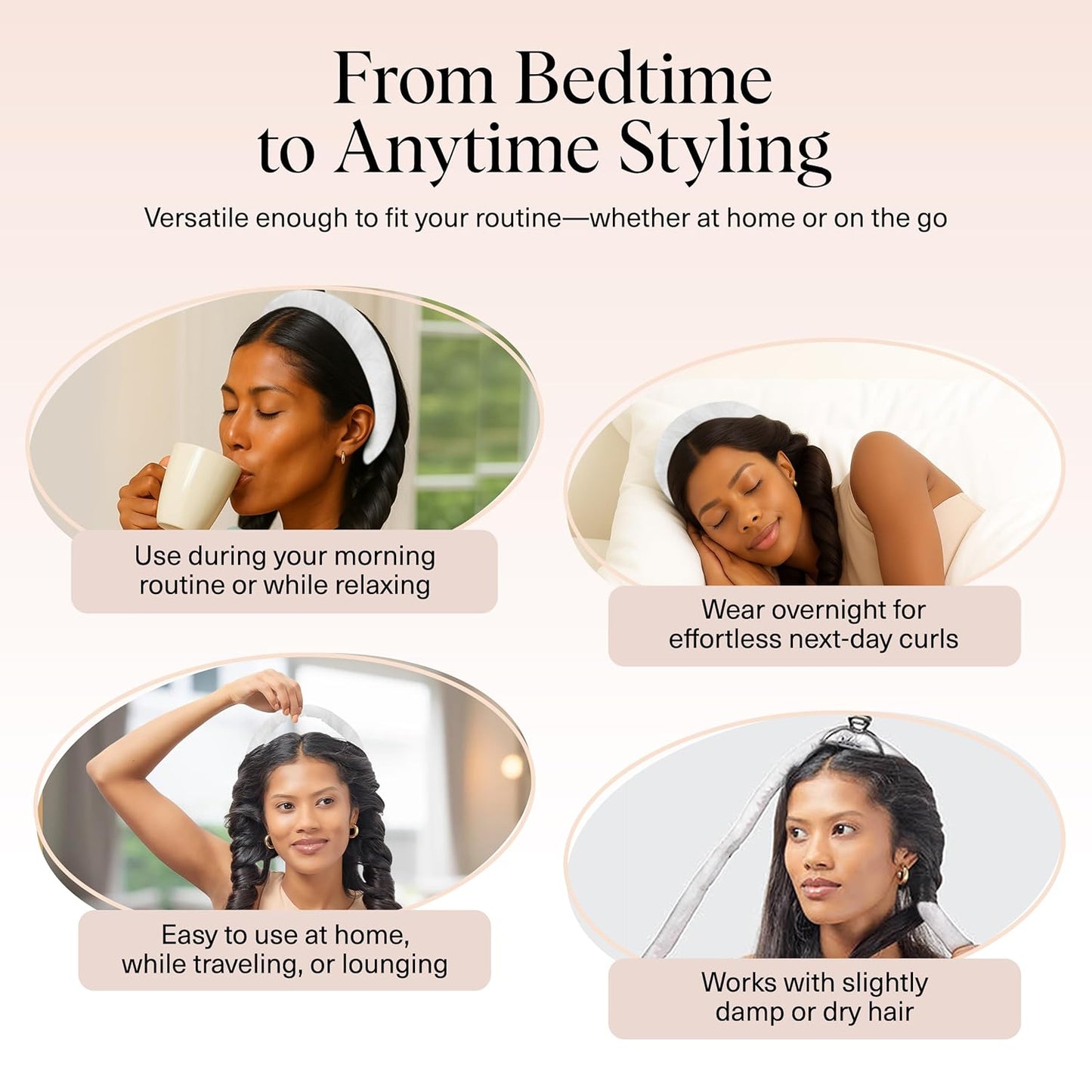 Kitsch Satin Heatless Hair Curler Set - Heatless Curls Overnight, Hair Rollers for Soft Curls & Frizz-Free Styling, No Heat Curlers To Sleep in, Curling Rod Headband with 2 Scrunchies - Ivory