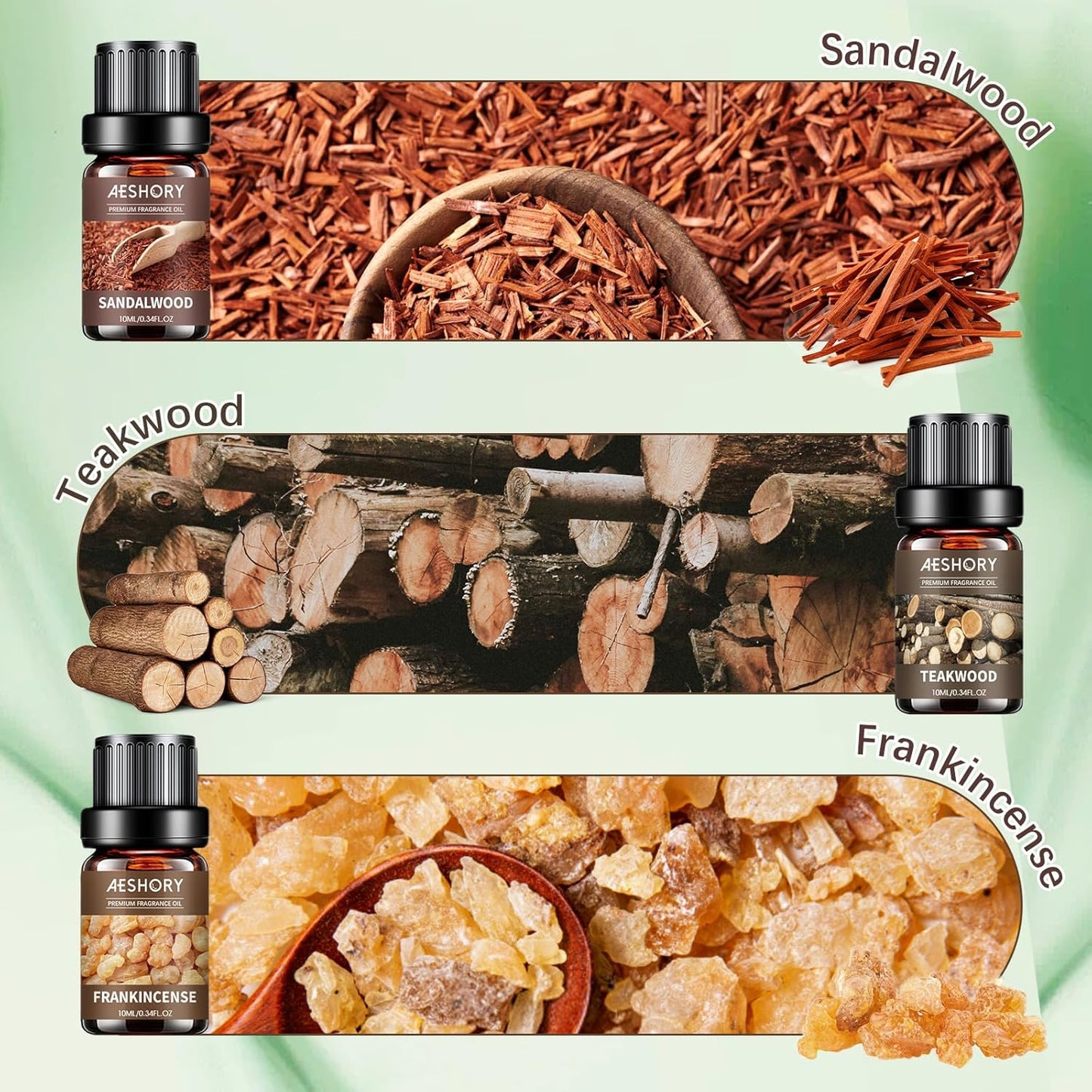 Woody Essential Oils Set - 6x10ML Woody Scents Fragrance Oil for Candle Making, Diffuser - Teakwood, Sandalwood, Cedarwood, Cyperss, Forest Pine, Frankincense Aromatherapy Oils