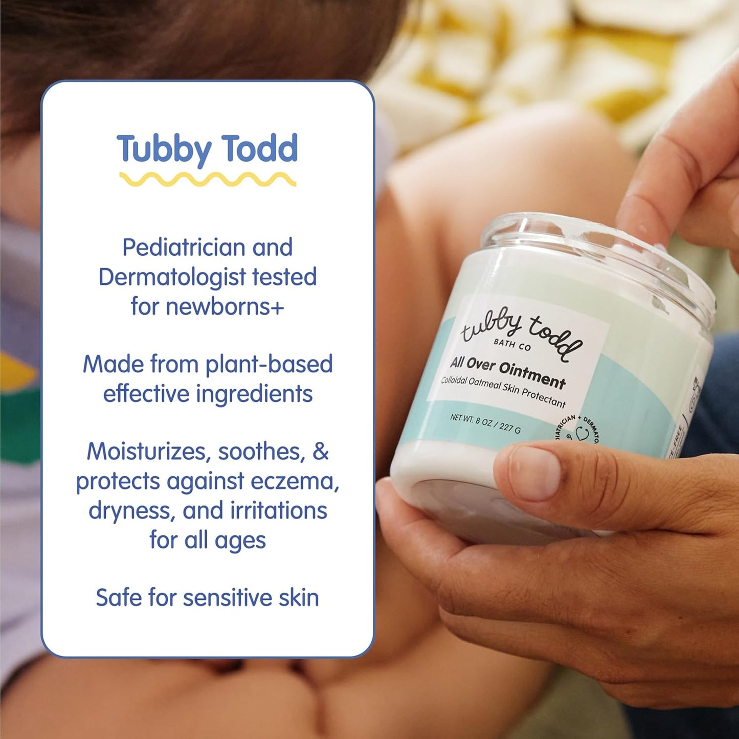 TUBBY TODD All Over Ointment - Baby Eczema Cream, Everyday Multi-Purpose Sensitive, Dry, Irritation Baby Skin Relief Cream, Steroid & Gluten Free, Fragrance Free, 3.5 oz & 8oz, 2 Pack