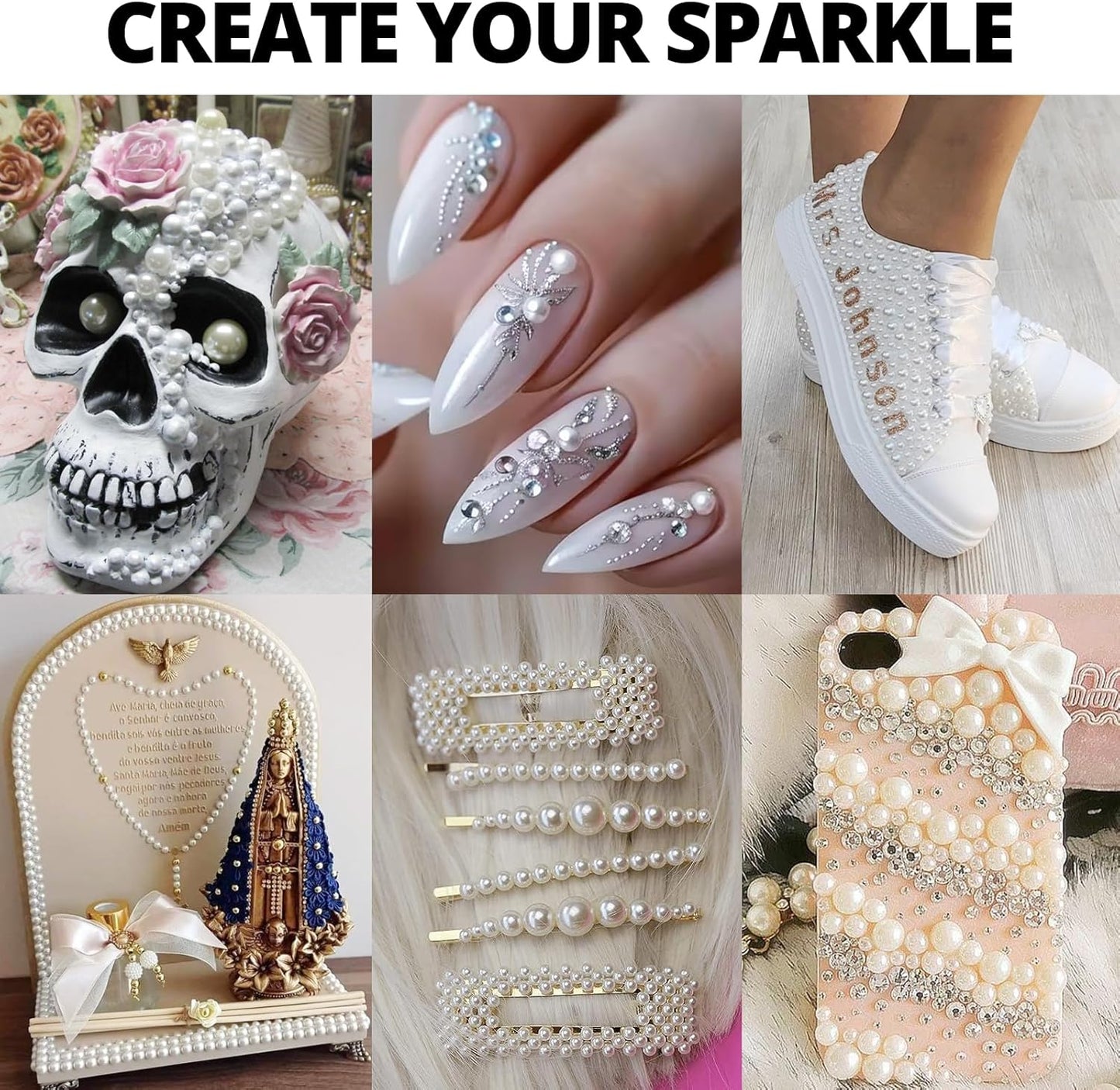 16000Pcs Flatback Pearls for Crafting, Ivory Flat Back Assorted Sizes 2/3/4/5/6/8/10mm Half Pearl Beads Bedazzling for Crafts Clothing Tumbler Shoes Wedding Gown Nails with B7000 Jewelry Making Glue