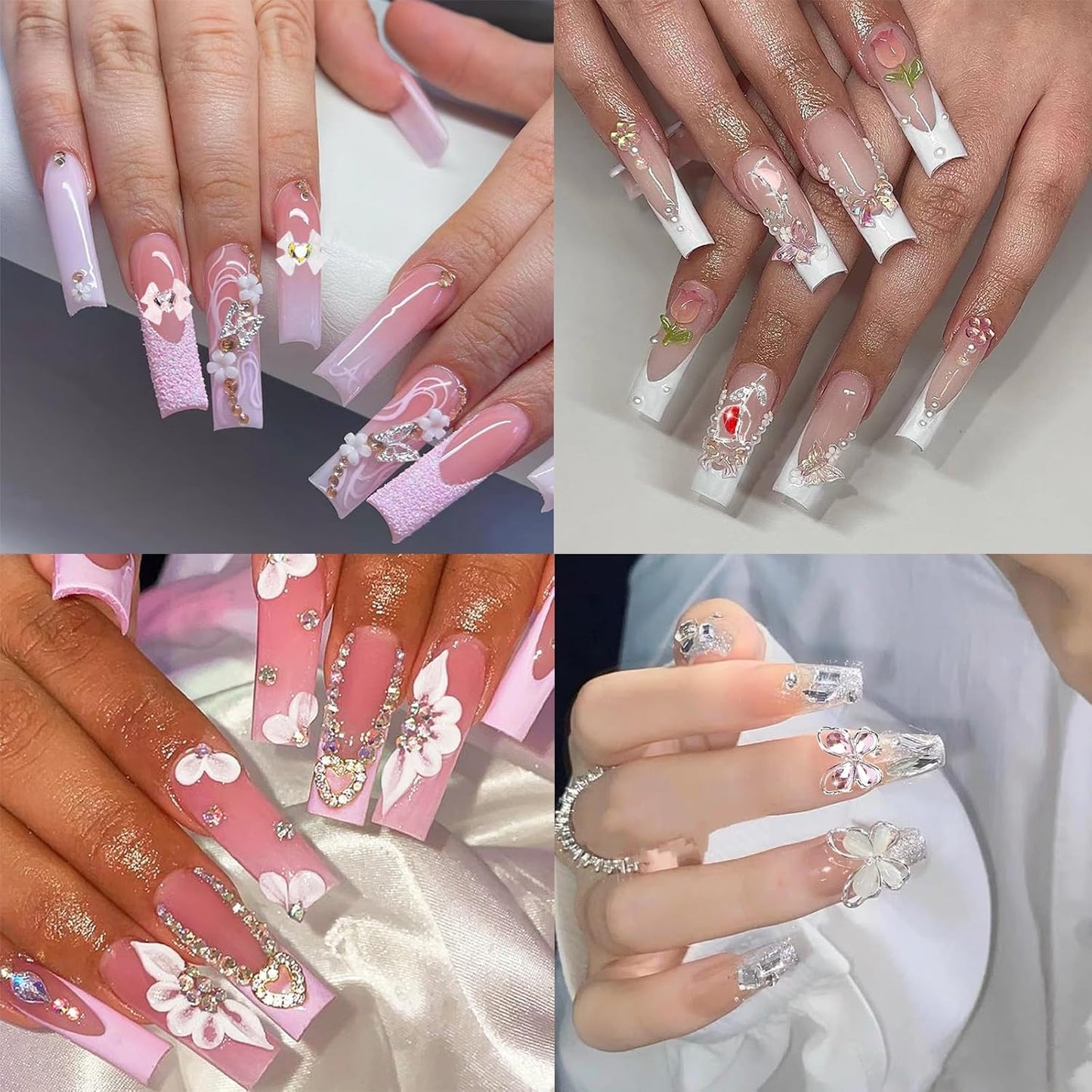 40PCS Nail Charms Y2k Pink Gold Nail Art Rhinestone Charms 3D Heart Star Bow Cherry Nail Gems for Acrylic Nail Accessories for Women Girl Manicure DlY Crafts Supplies