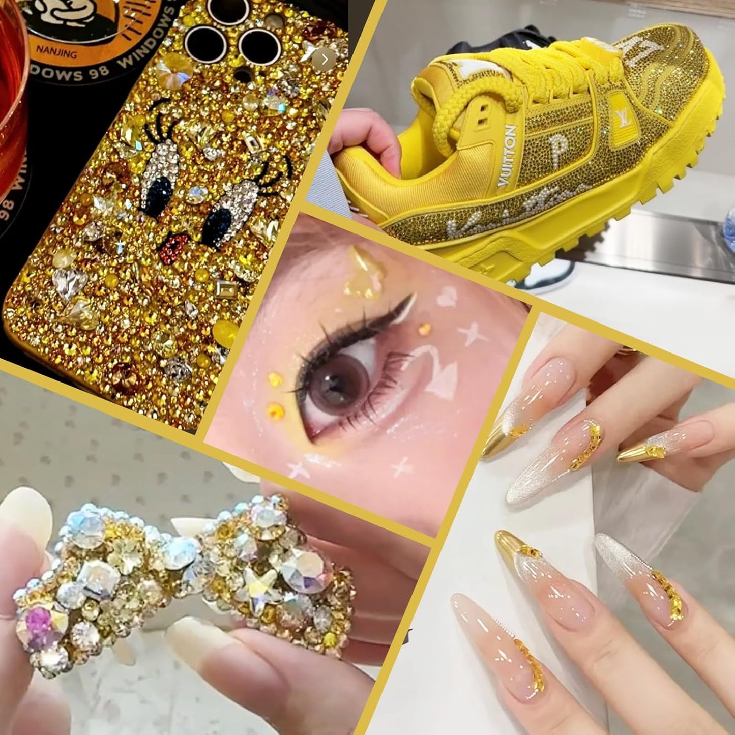 2000PCS SS16 Flatback Rhinestones | 12-Facet Diamond-Cut Glass Gems for Nail Art, Clothing, DIY Crafts |Glue-On Decoration Stones with Silver Backing(Citrine)