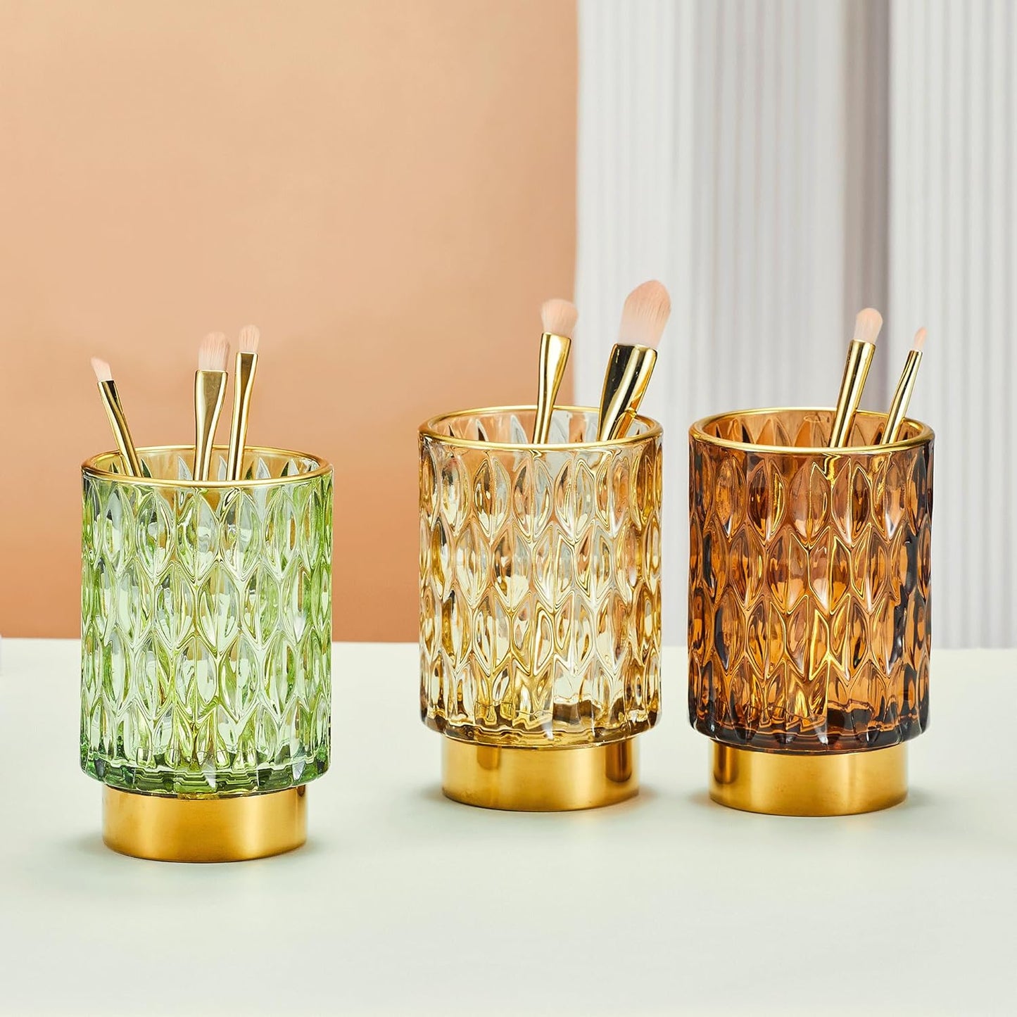 Makeup Brush Holder Organizer,Toothbrush Holders,Desk Pen Pencil Holder,Multifunctional Vintage Glass Brush Cup(A39-5-US)