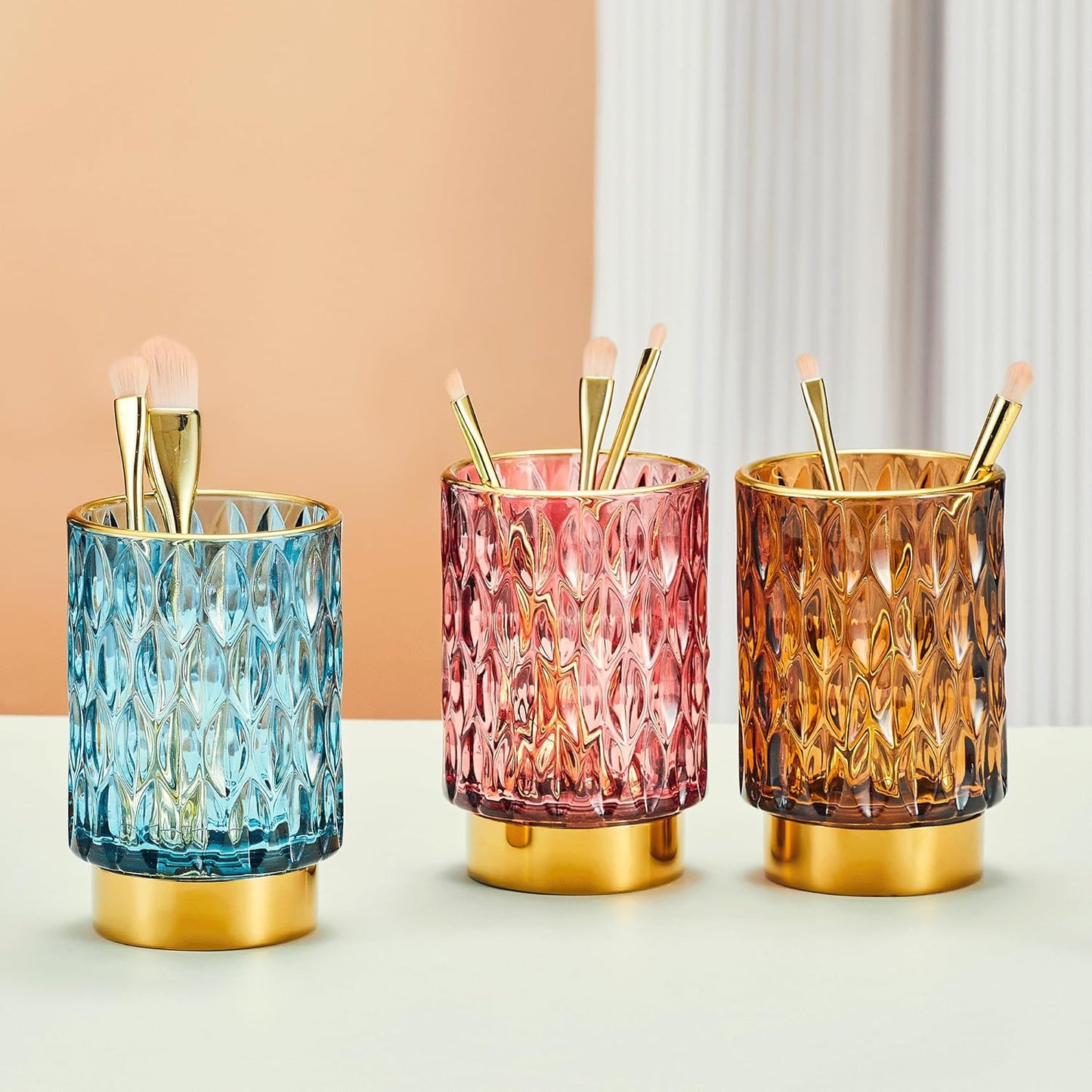 Makeup Brush Holder Organizer,Toothbrush Holders,Desk Pen Pencil Holder,Multifunctional Vintage Glass Brush Cup(A39-3-US)