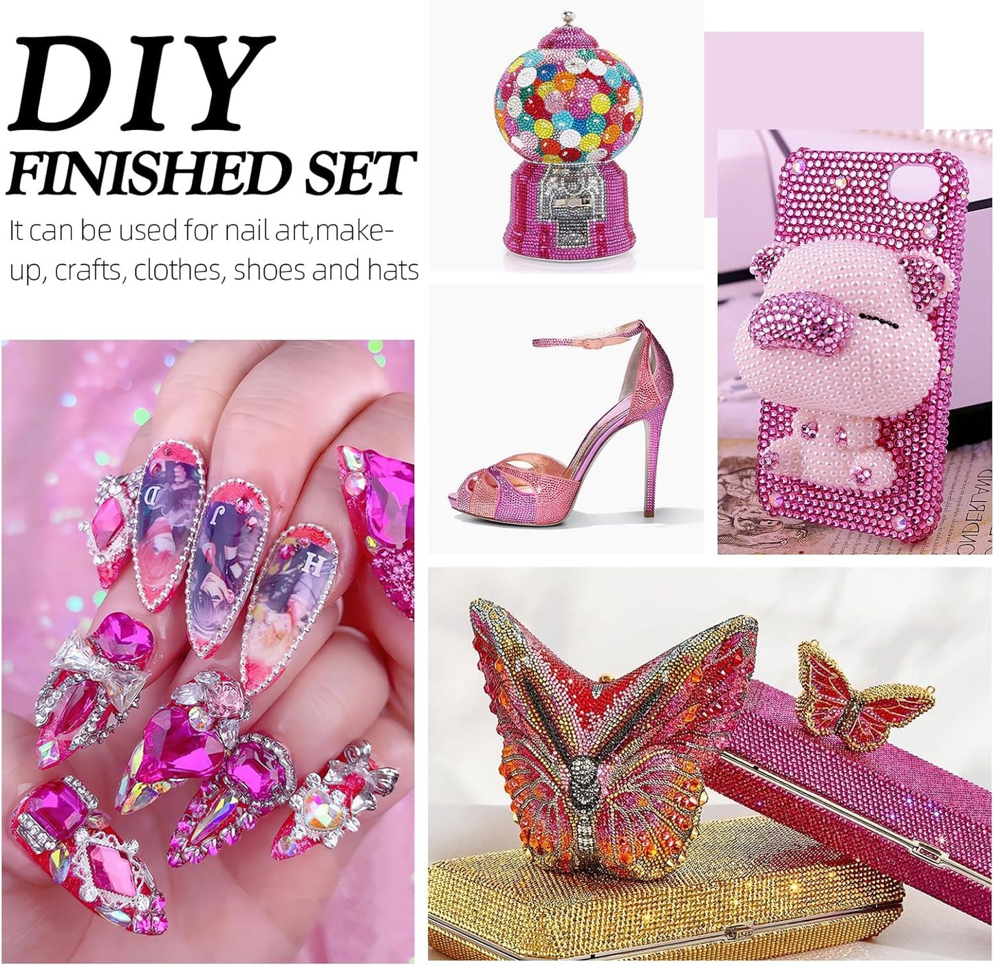 Fuchsia Flatback Rhinestones, Glass Rhinestones for Nail Art and Craft, Glue Fix, Loose Crystal Gemstones(Fuchsia, SS20, 2880pcs, 4.6-4.8mm)