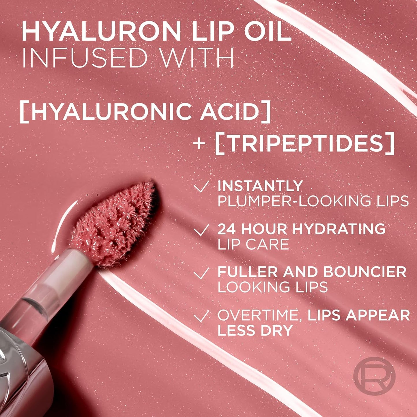L'Oreal Paris Plump Ambition Hyaluron Lip Oil, 24 HR Lip Gloss with Hyaluronic Acid, Volumizing Formula with Glass-Like Shine, Rouge In Love 380, 0.16 Fl Oz