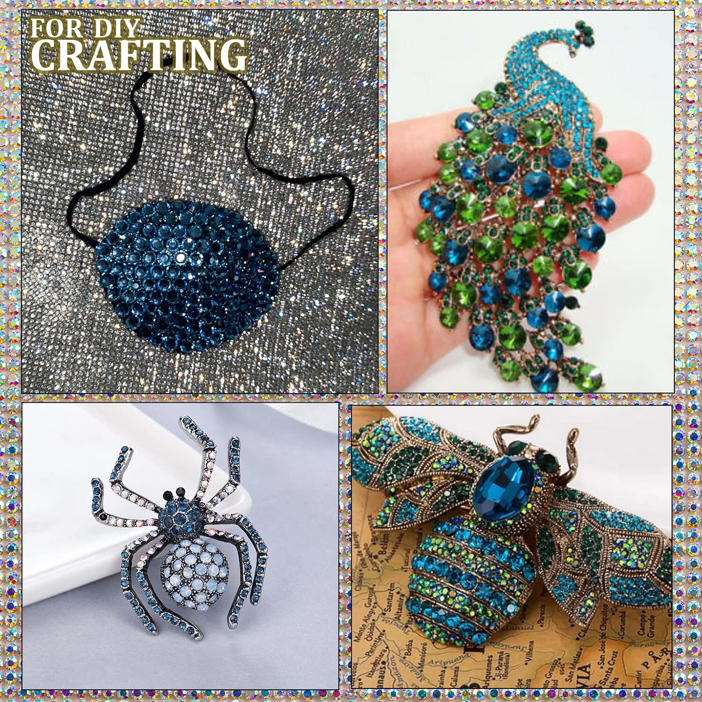 One Pack 2000 Pcs of Flatback Round Navy Blue Rhinestones 6 Sizes (1.5-6 mm) with Nail Art Rhinestone Picker Pencil and Tweezer for DIY and Salon Use