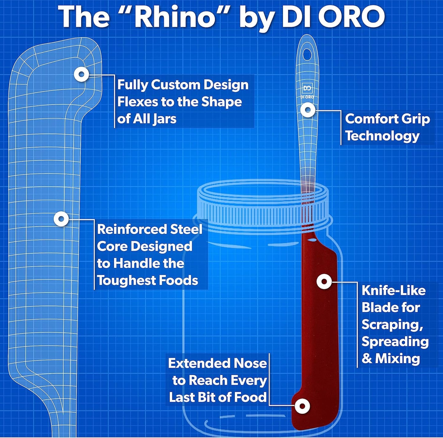 DI ORO Silicone Jar Spatulas for Scraping - Rubber Spatulas Silicone Heat Resistant - Kitchen Spatulas Nonstick Cookware Safe - Silicone Utensil Set for Blenders, Mixing, Baking, & Makeup (5pc, Red)