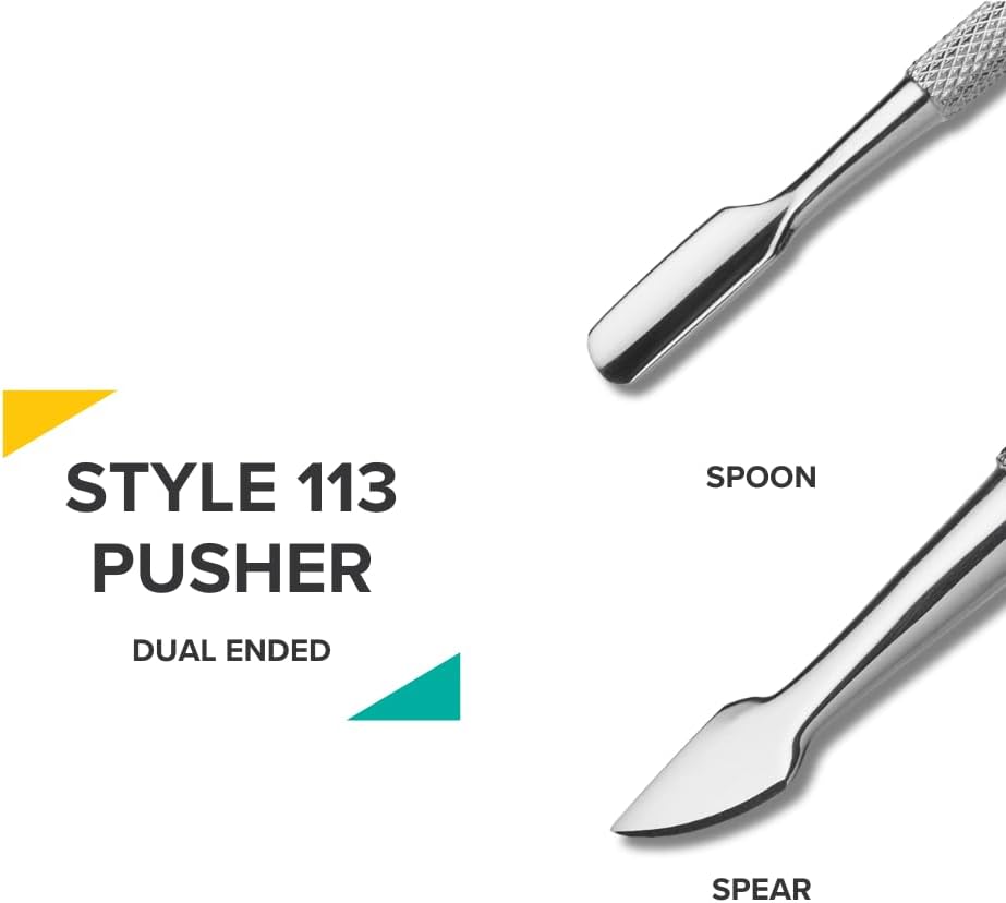 Rui Smiths Pro Cuticle Pusher with 2 Ends - Stainless Steel Manicure Tool - Style 113