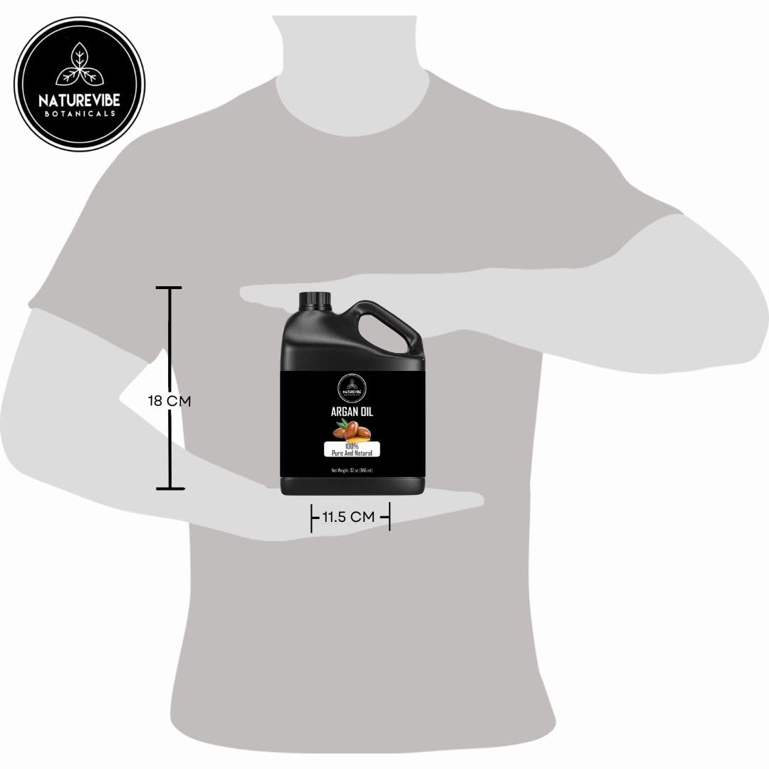 Naturevibe Botanicals Argan Oil 32 Fl oz – Cold Pressed, Unrefined, Pure Moroccan Argan Oil for Hair, Skin, Face & Massage – Natural Carrier Oil for DIY Beauty & Aromatherapy