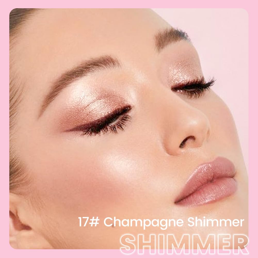 evpct 1Pcs Champagne Shimmer Cream Eye Shadow Brightener Sticks for Eyes Waterproof Pigmented, Double Ended Cream Eyeshadow Stick Pencil Pen with Applicator, Eye Shadow Palette Highlighter Makeup 17
