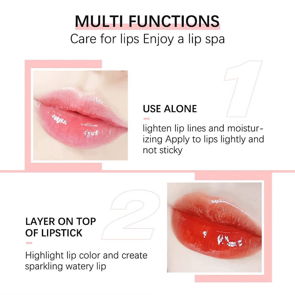 2PCS Hydrating Lip Glow Oil, Lip Oil Gloss Transparent Toot Tinted Nourishing Long Lasting Repairing Lightening Lip Lines (CHERRY) 0.2 OZ