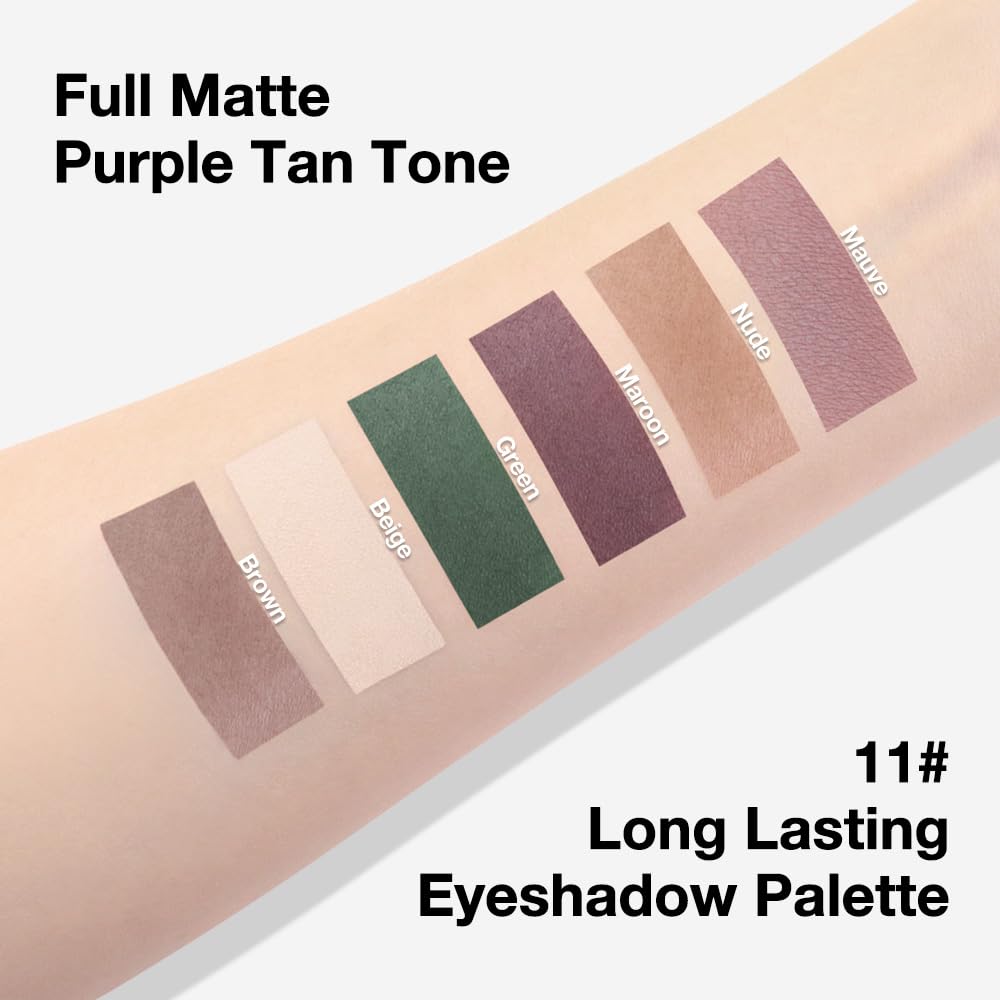 evpct 6 Colors Mauve Eyeshadow Palette, Mauve Taupe Rosy Brown Eggplant Purple Forest Green Vanilla Nude Brown Matte High Pigment Mini Travel Eye Shadow Palette Makeup for Older Women, Built in Mirror