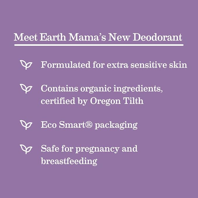 Earth Mama Calming Lavender Deodorant | Safe for Sensitive Skin, Pregnancy and Breastfeeding, Contains Organic Lavender, Calendula and Coconut Oil, No Baking Soda or Aluminum, 2.65-Ounce