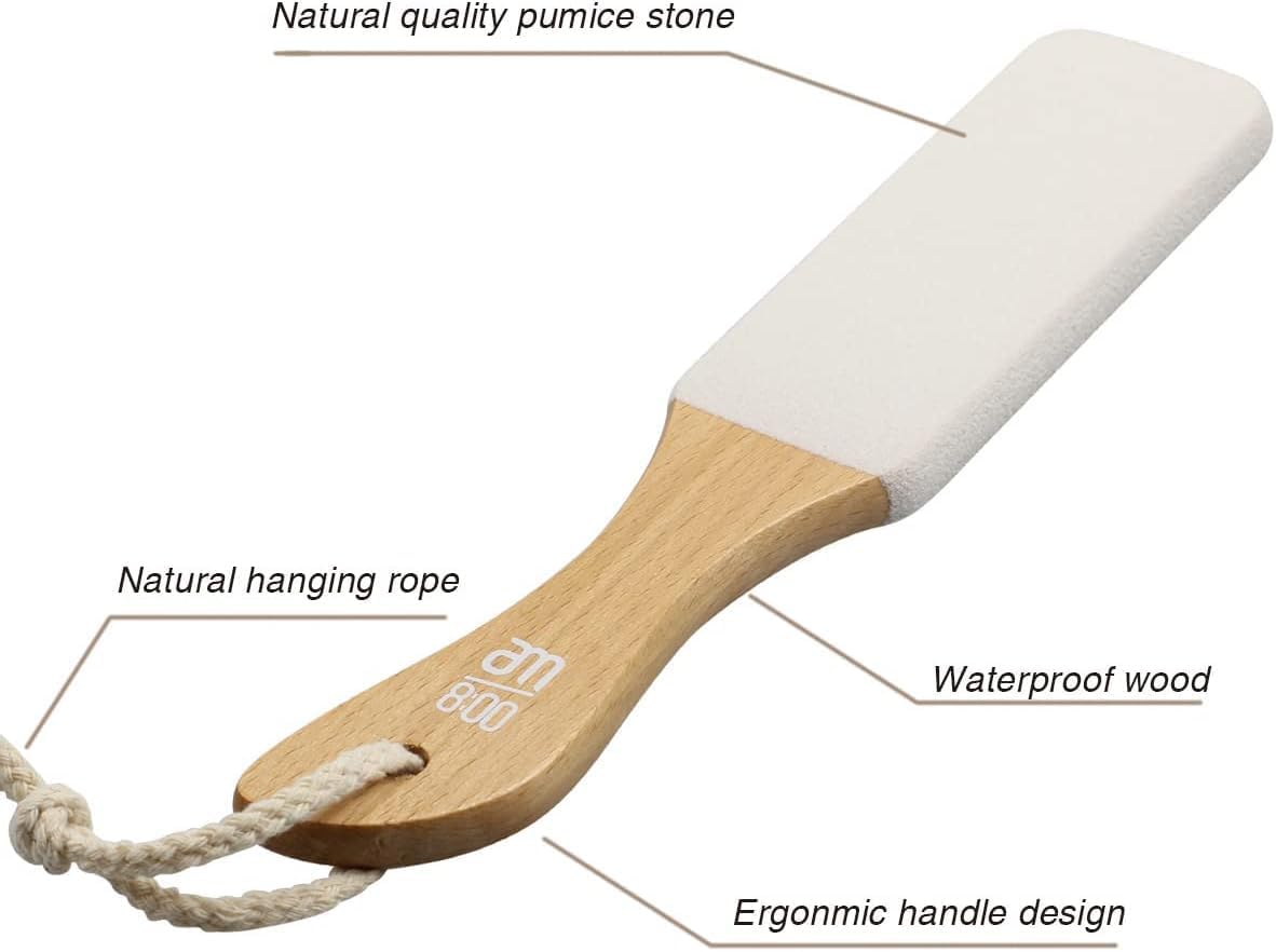 AM 8:00Pumice Stone Foot File, 2 Pack Callus Remover (coarse/fine) for Feet with Wooden Handle, Pedicure Foot Scrubber to Remove Dead Skin, Dry, Rough, Corns Skin Scraper
